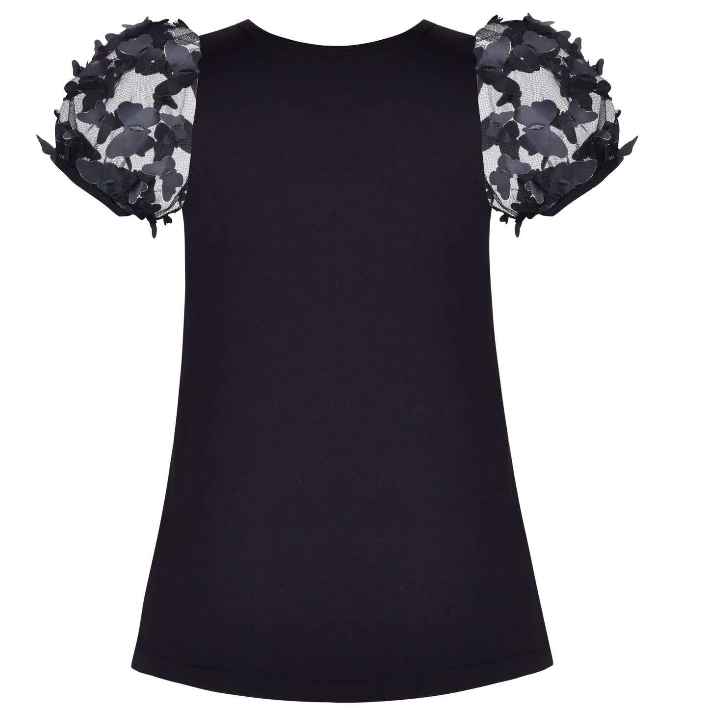 Girls Short Sleeve Tee T-Shirt Gray Butterfly Collar Cotton Black
