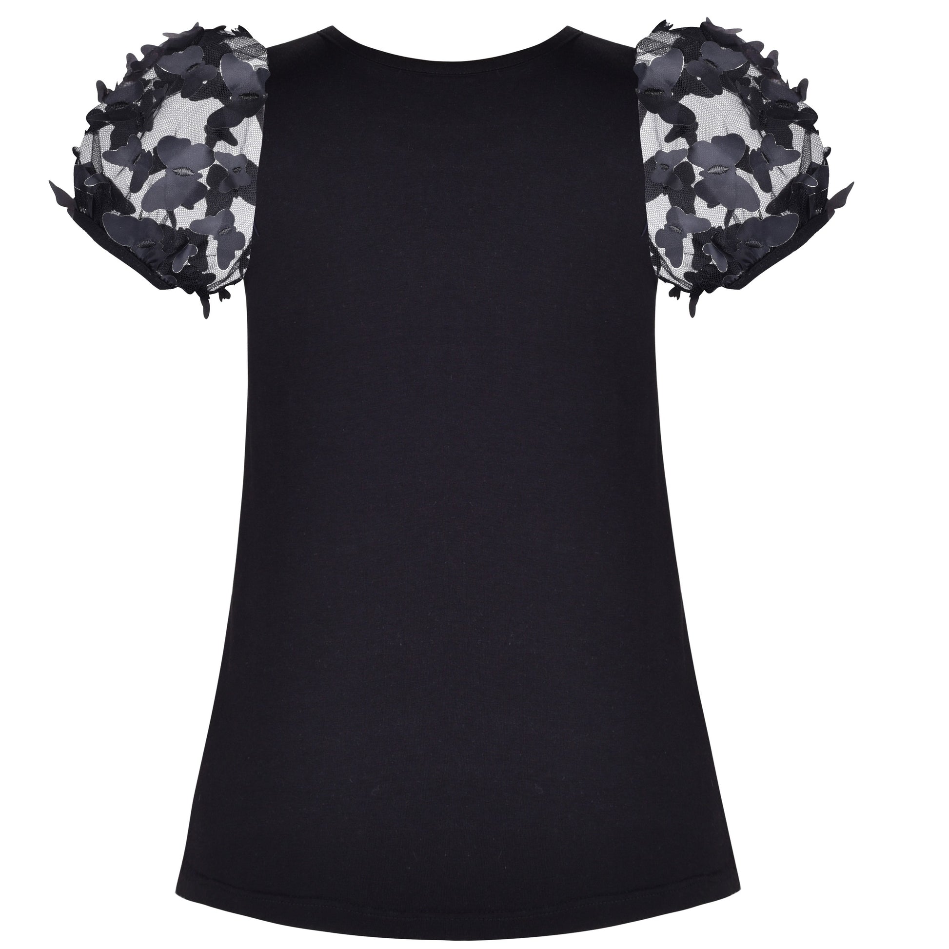 Girls Short Sleeve Tee T-Shirt Gray Butterfly Collar Cotton Black