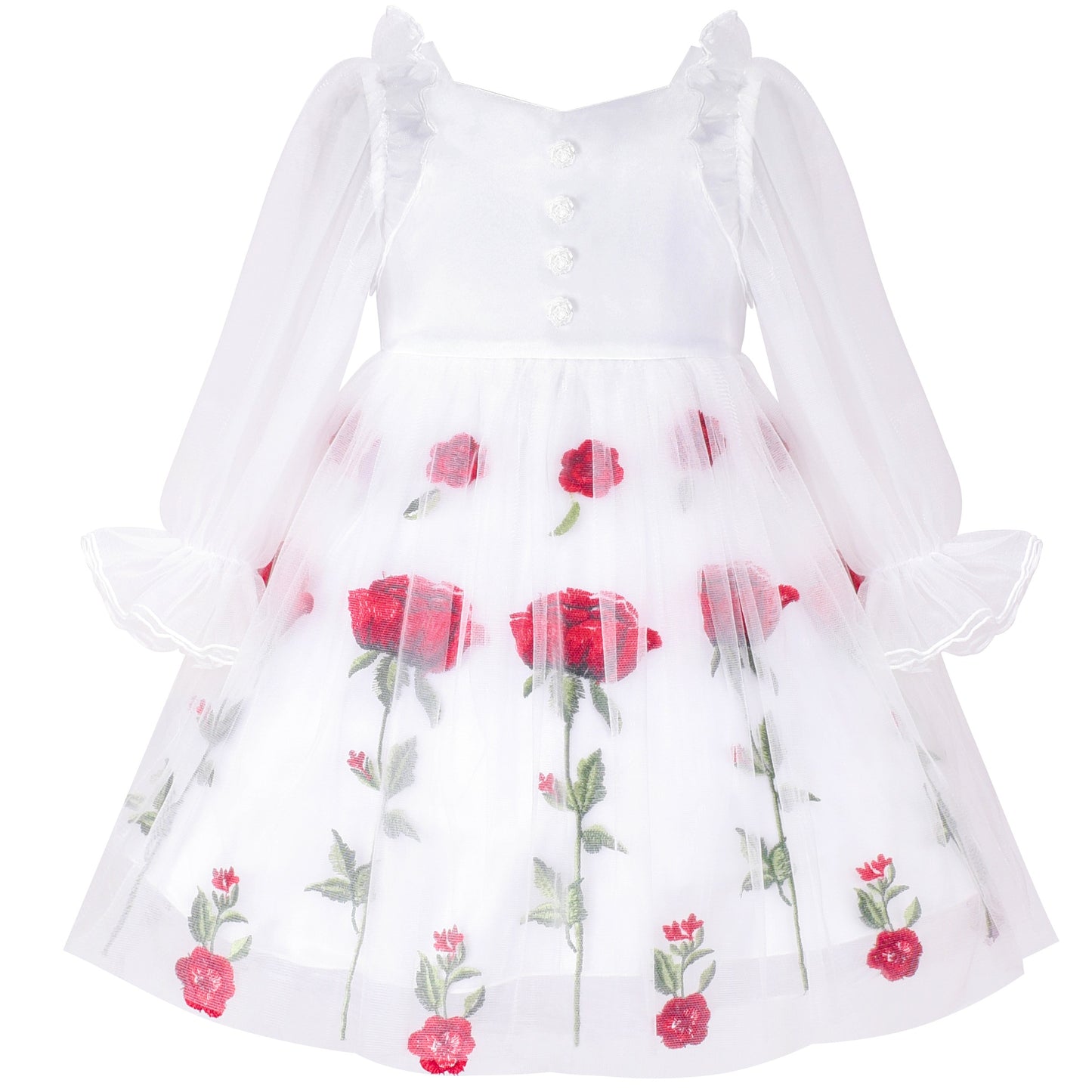Girls Dress Champagne Rose Flower Embroidery Heart Shape Back Pink