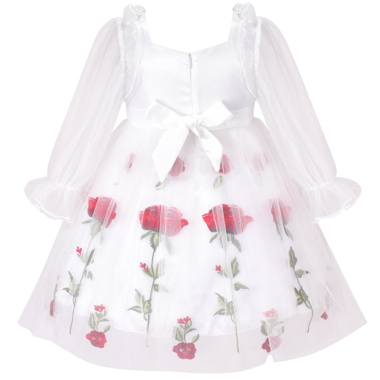 Girls Dress Champagne Rose Flower Embroidery Heart Shape Back Pink