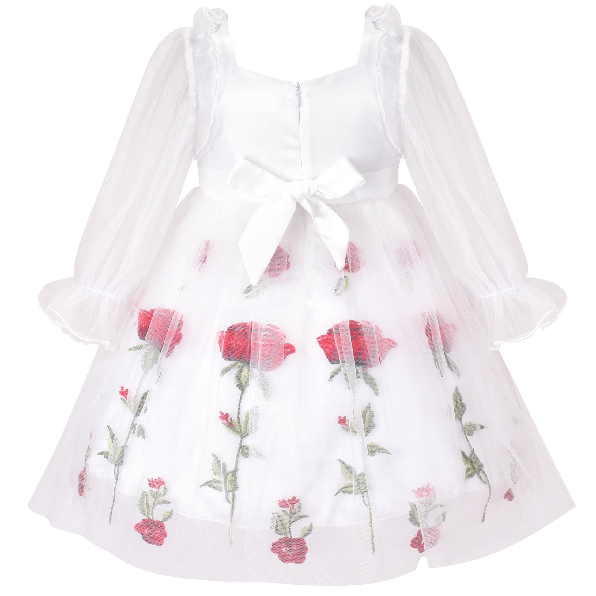 Girls Dress Champagne Rose Flower Embroidery Heart Shape Back Pink