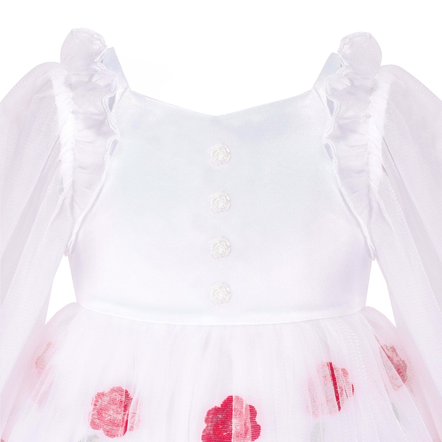 Girls Dress Champagne Rose Flower Embroidery Heart Shape Back Pink