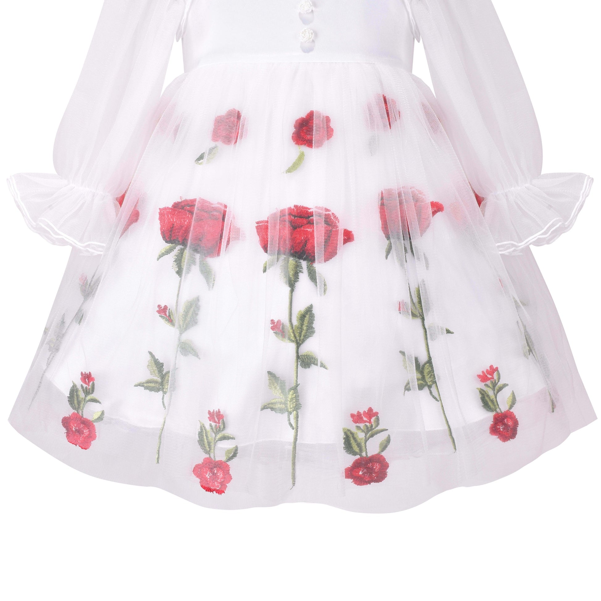 Girls Dress Champagne Rose Flower Embroidery Heart Shape Back Pink