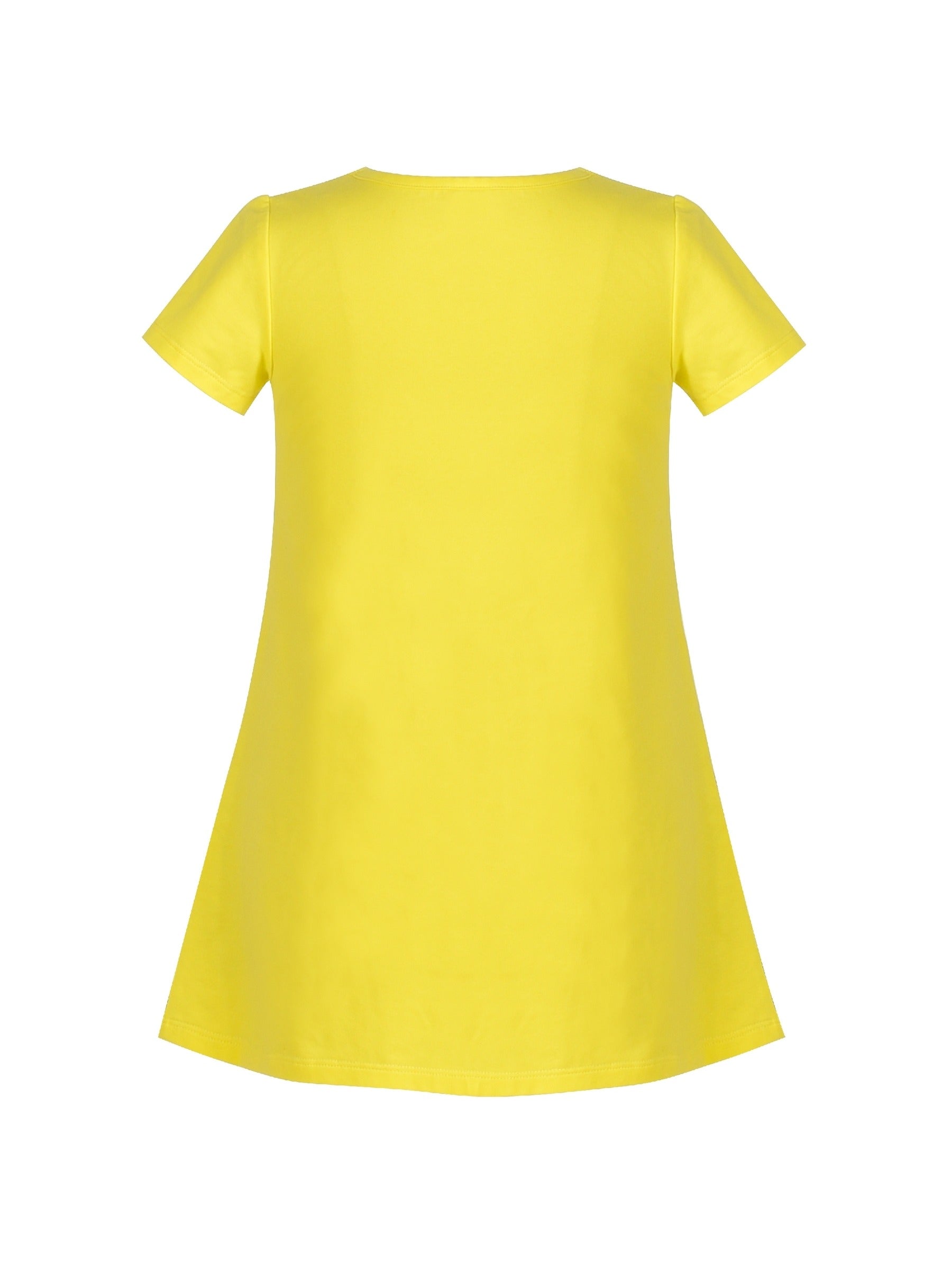 Girls Dress Cotton Green Crocodile Dinosaur Pocket Short Sleeve Yellow