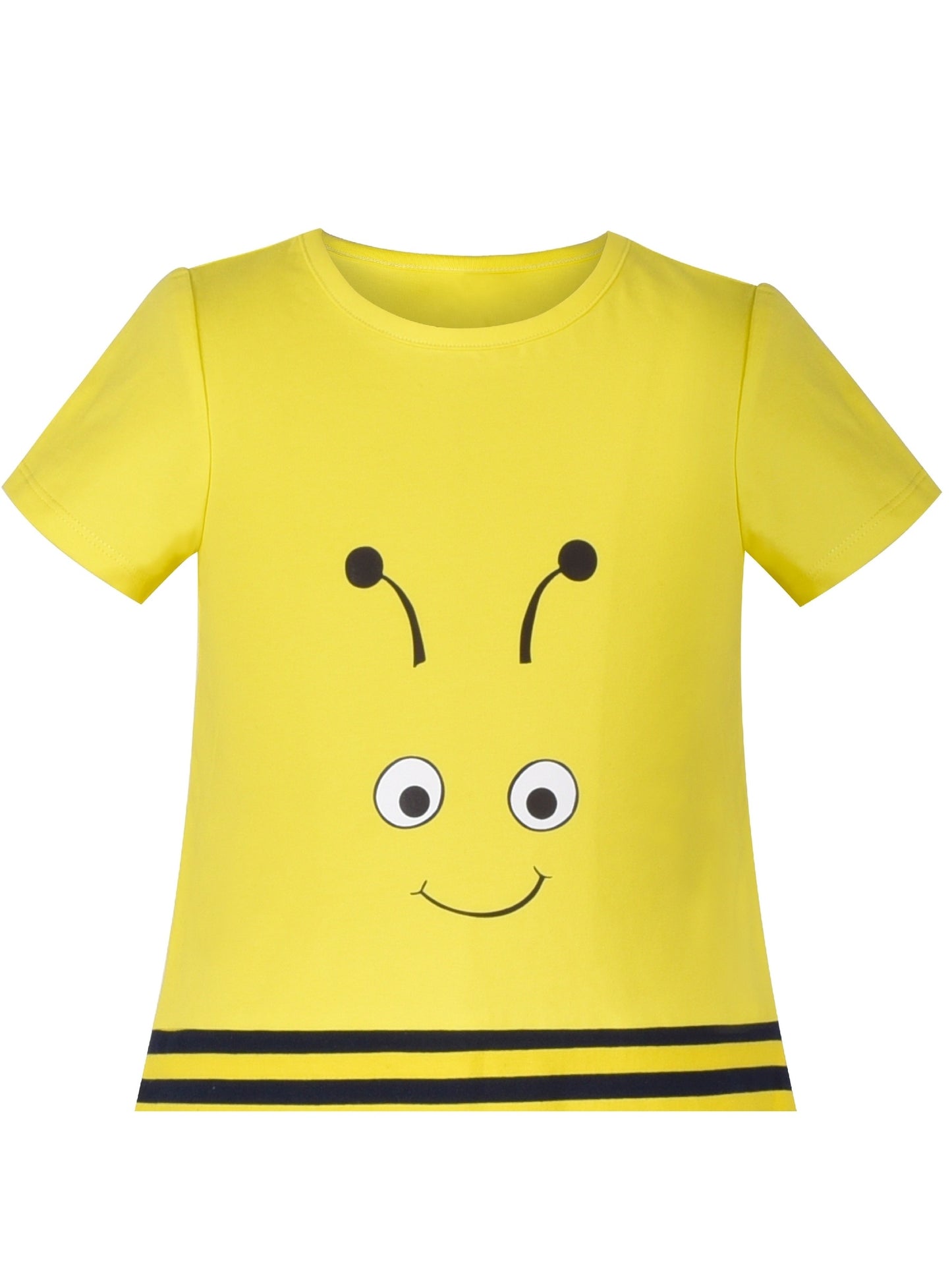 Girls Dress Cotton Green Crocodile Dinosaur Pocket Short Sleeve Yellow