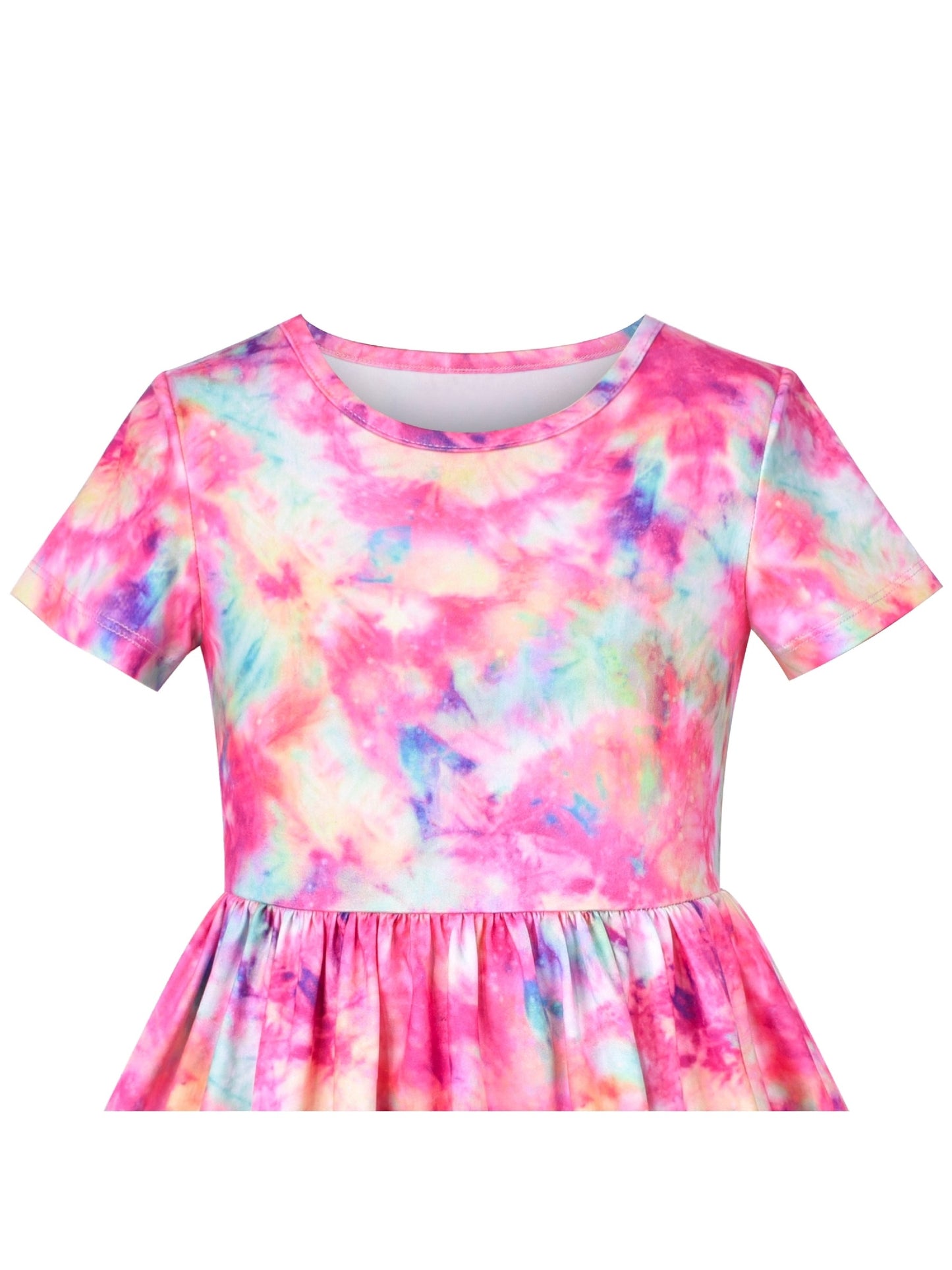 Girls Dress High-Low Fairy Hem Tie-dye Style Casual Short Sleeve Pink