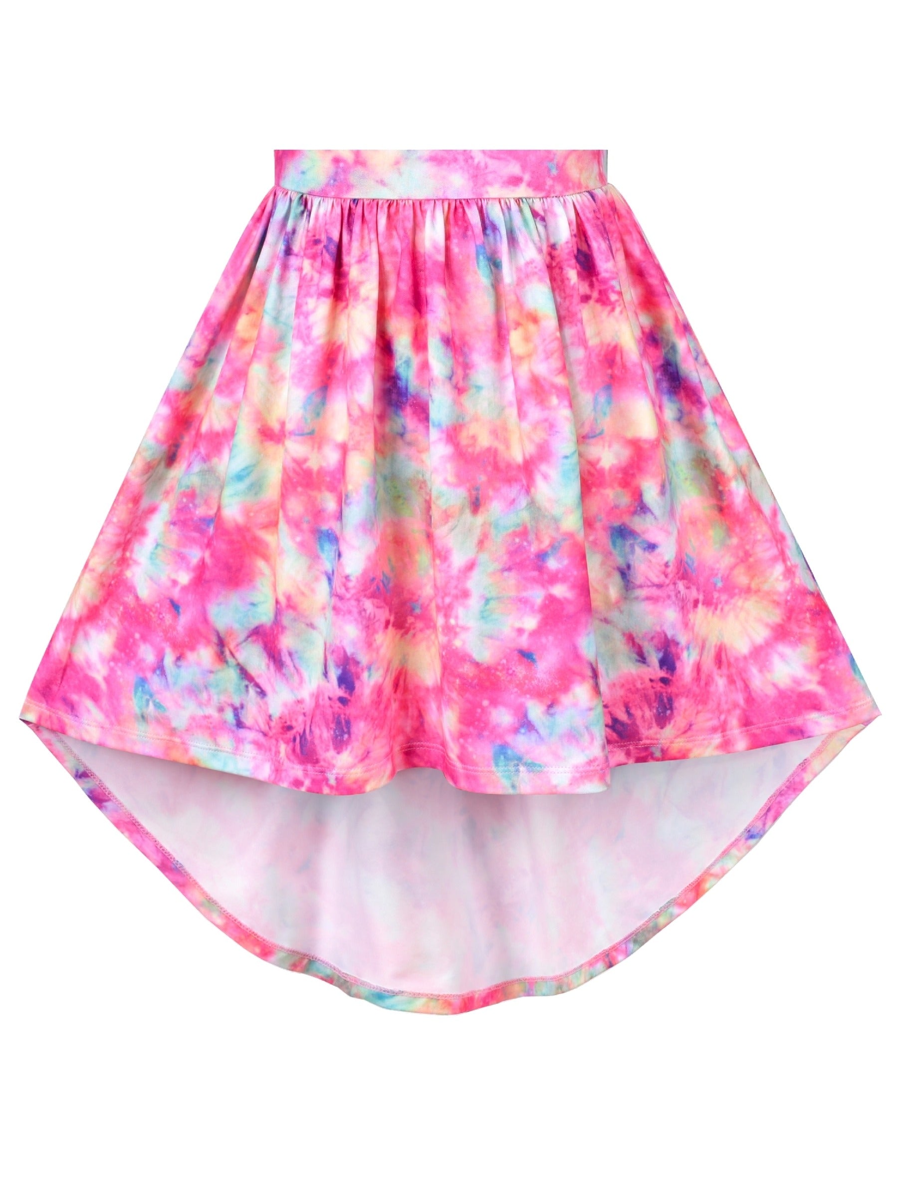 Girls Dress High-Low Fairy Hem Tie-dye Style Casual Short Sleeve Pink