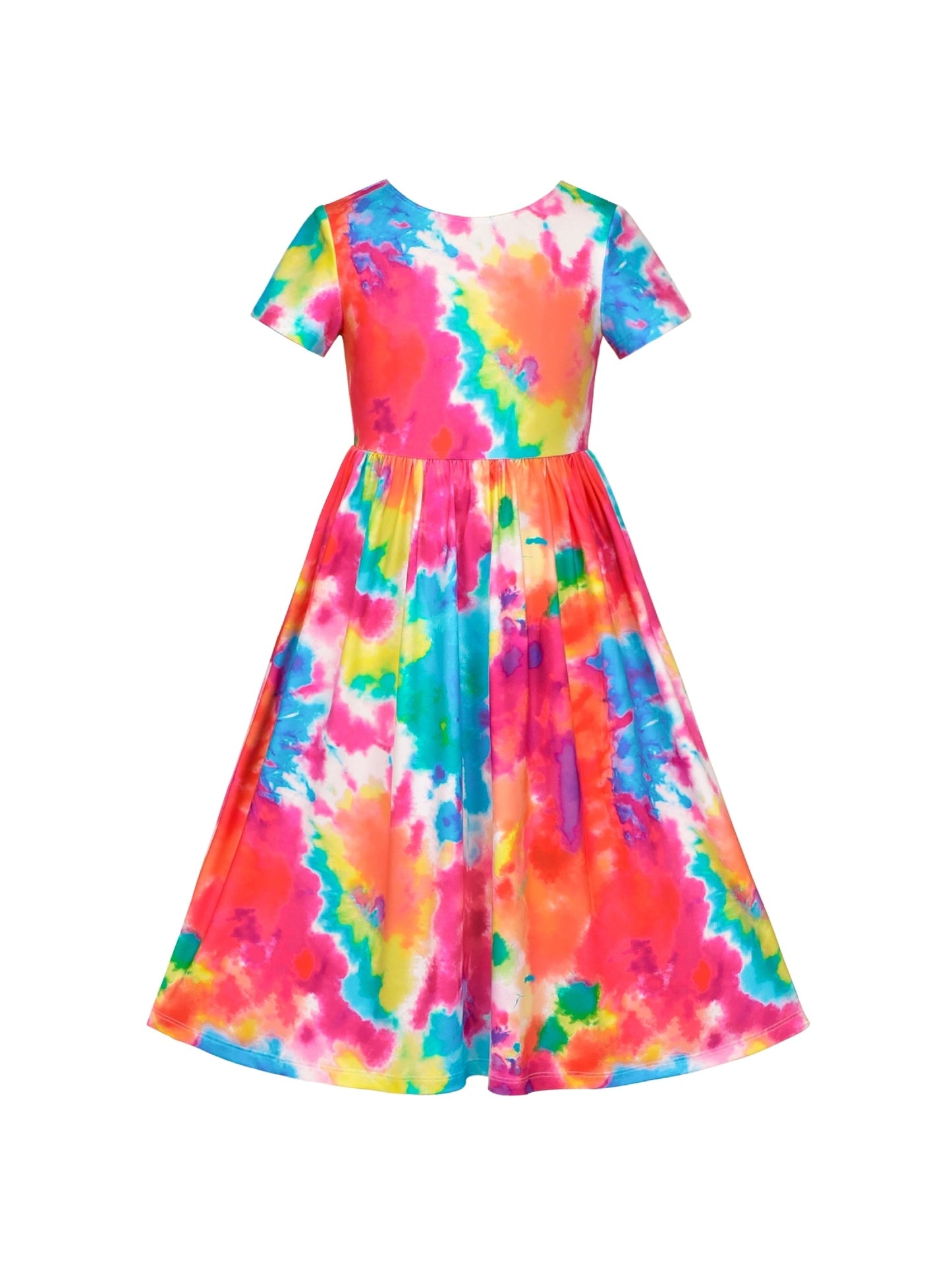 Girls Dress Floral Casual Maxi Dress Short Sleeve Open Back Multi-Color