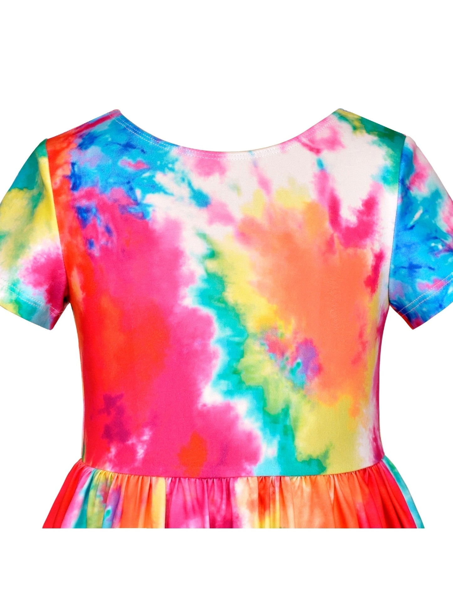 Girls Dress Floral Casual Maxi Dress Short Sleeve Open Back Multi-Color