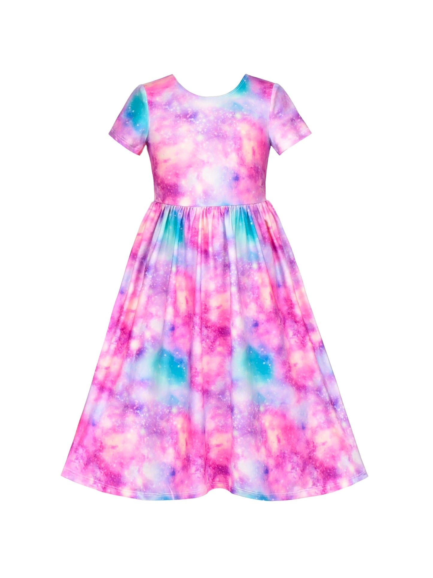 Girls Dress Floral Casual Maxi Dress Short Sleeve Open Back Purple