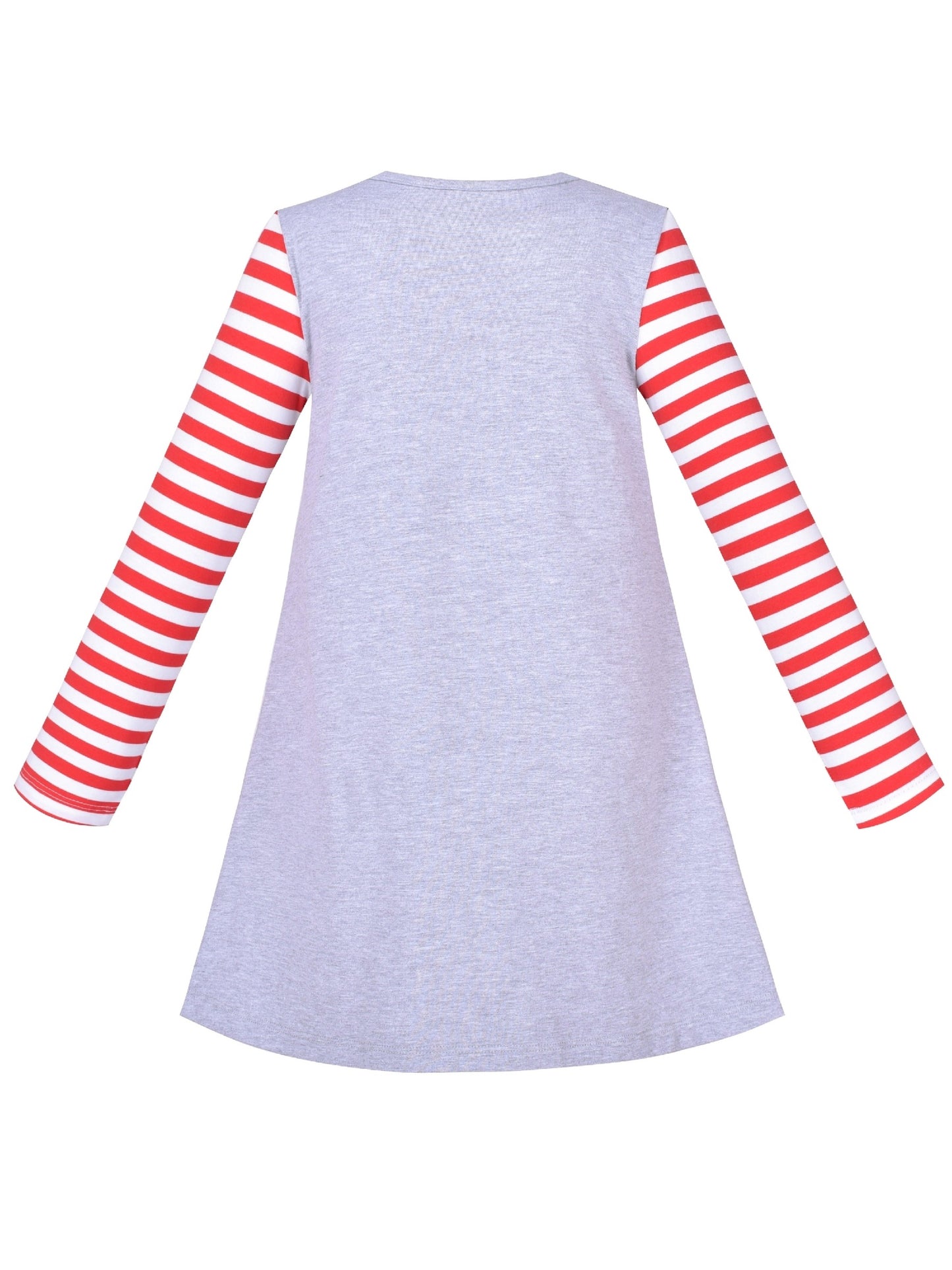 Girls Casual Dress Cotton Long Sleeve Kite Cloud Embroidered Gray