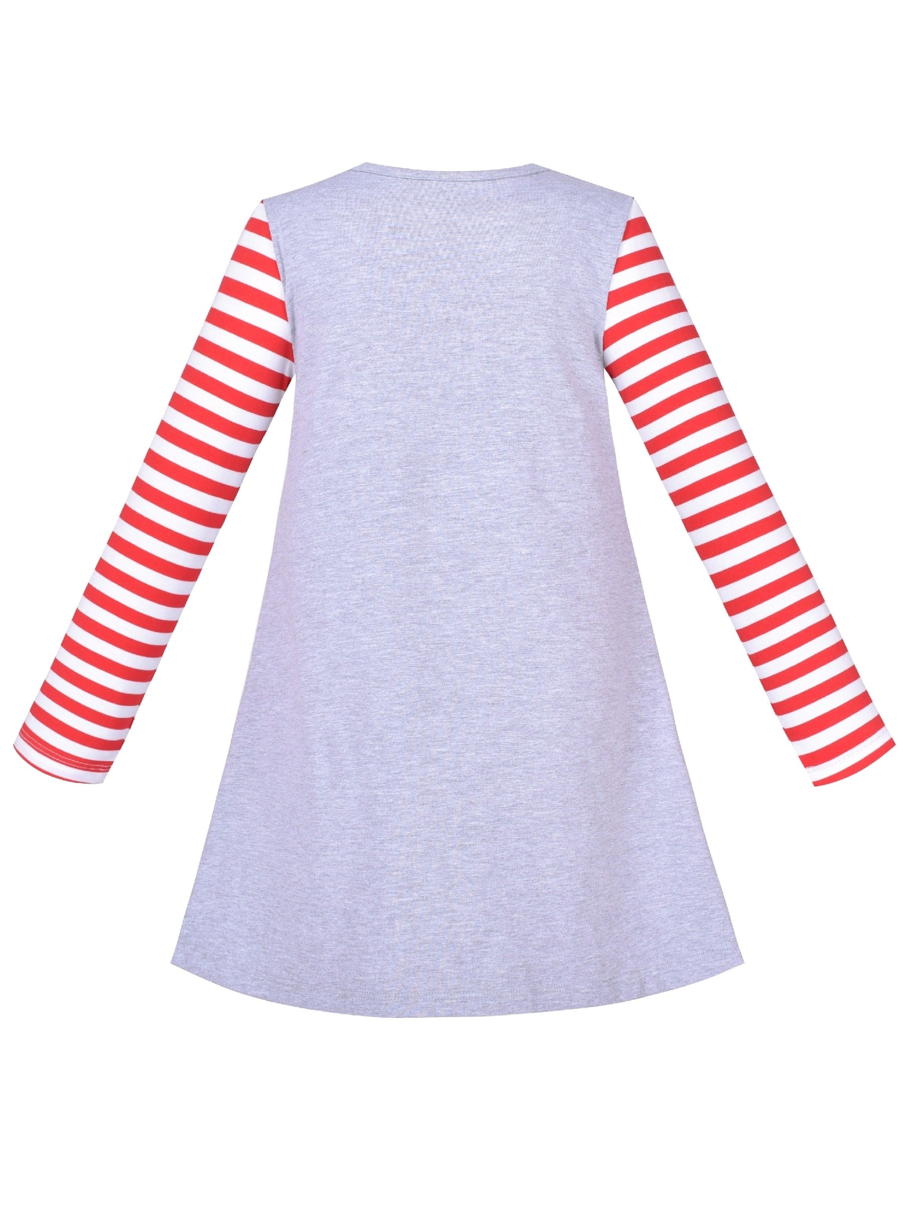 Girls Casual Dress Cotton Long Sleeve Kite Cloud Embroidered Gray
