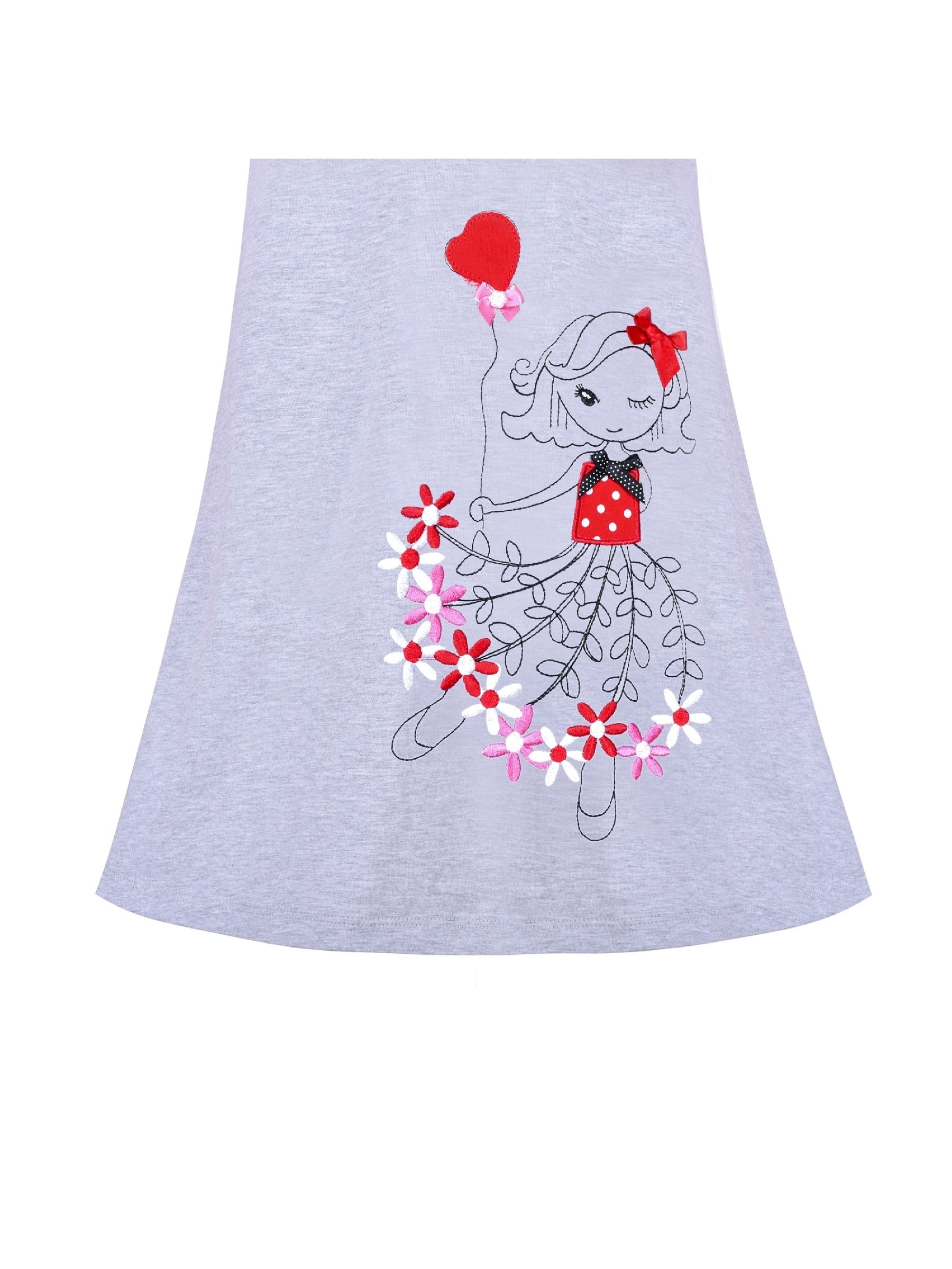 Girls Casual Dress Cotton Long Sleeve Kite Cloud Embroidered Gray