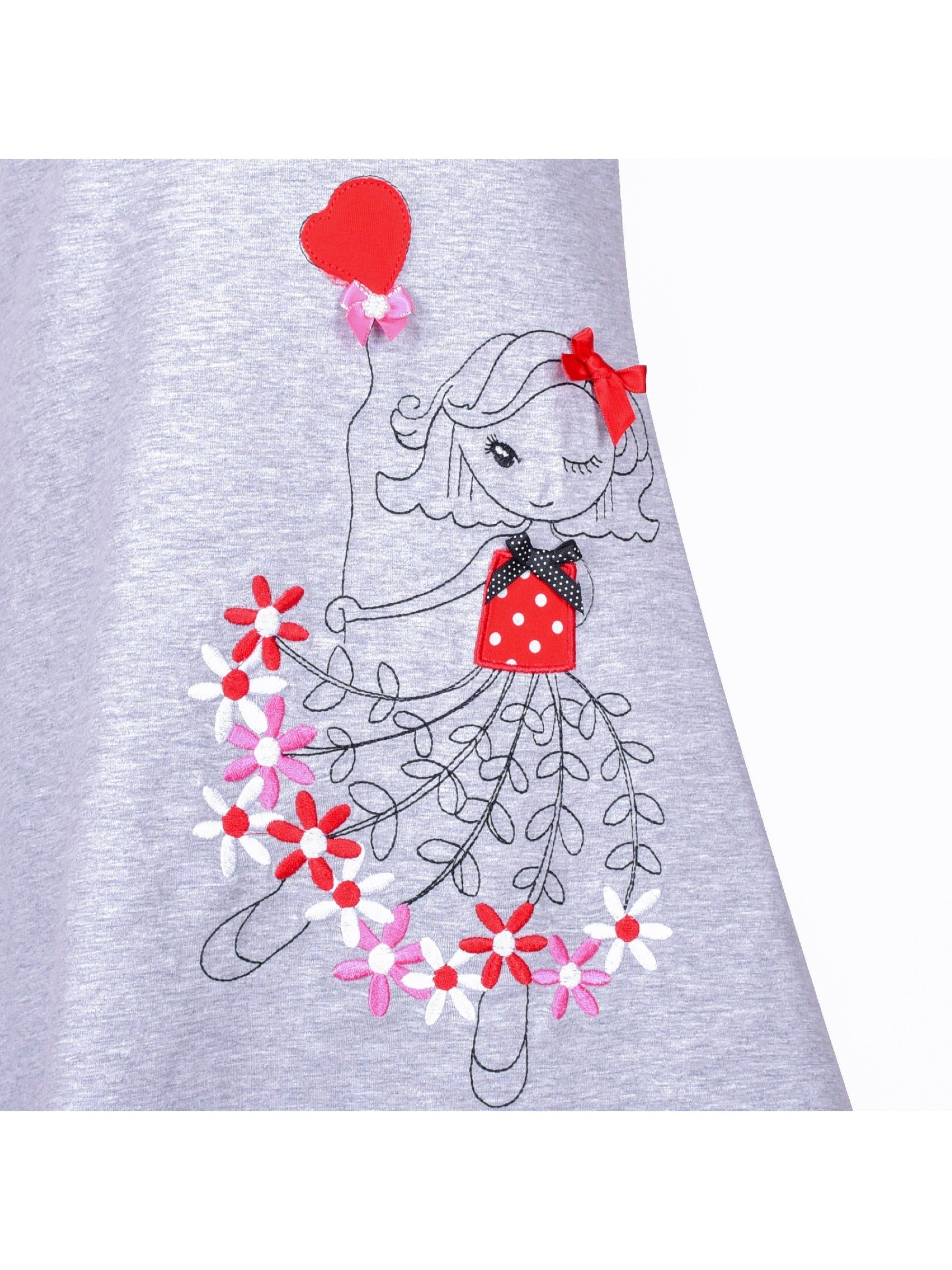 Girls Casual Dress Cotton Long Sleeve Kite Cloud Embroidered Gray