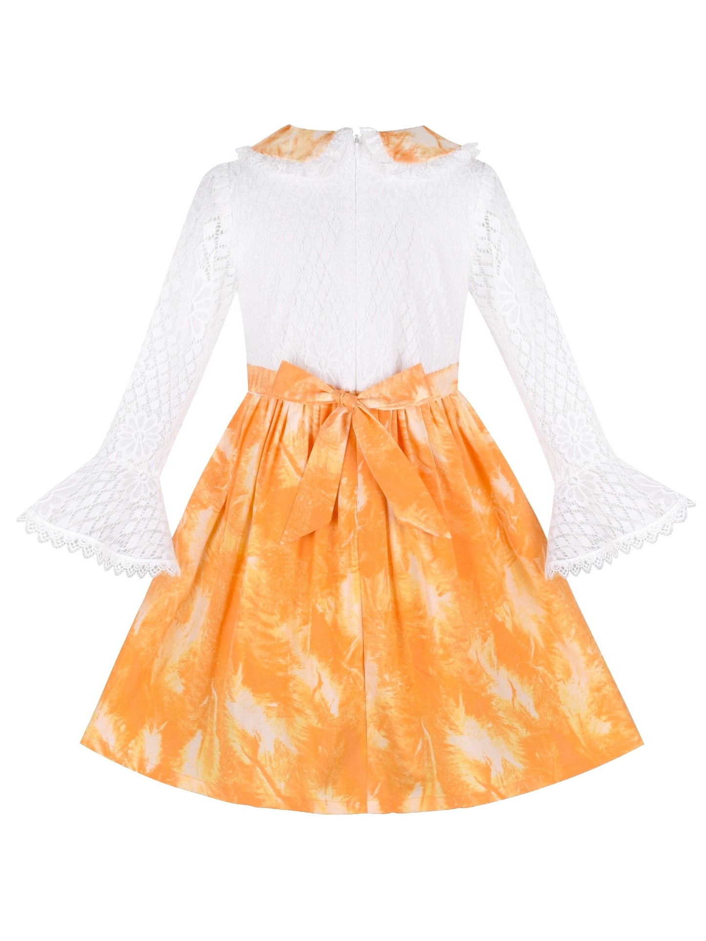 Girls Dress Lace Pearl Plum Blossom Elegant Princess Dress Yellow