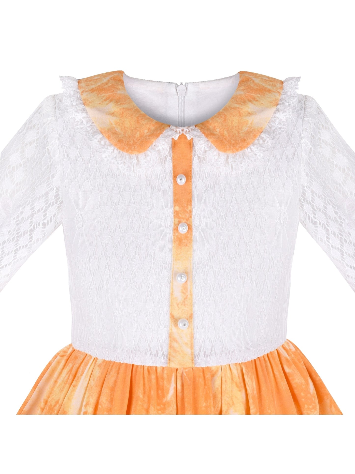 Girls Dress Lace Pearl Plum Blossom Elegant Princess Dress Yellow