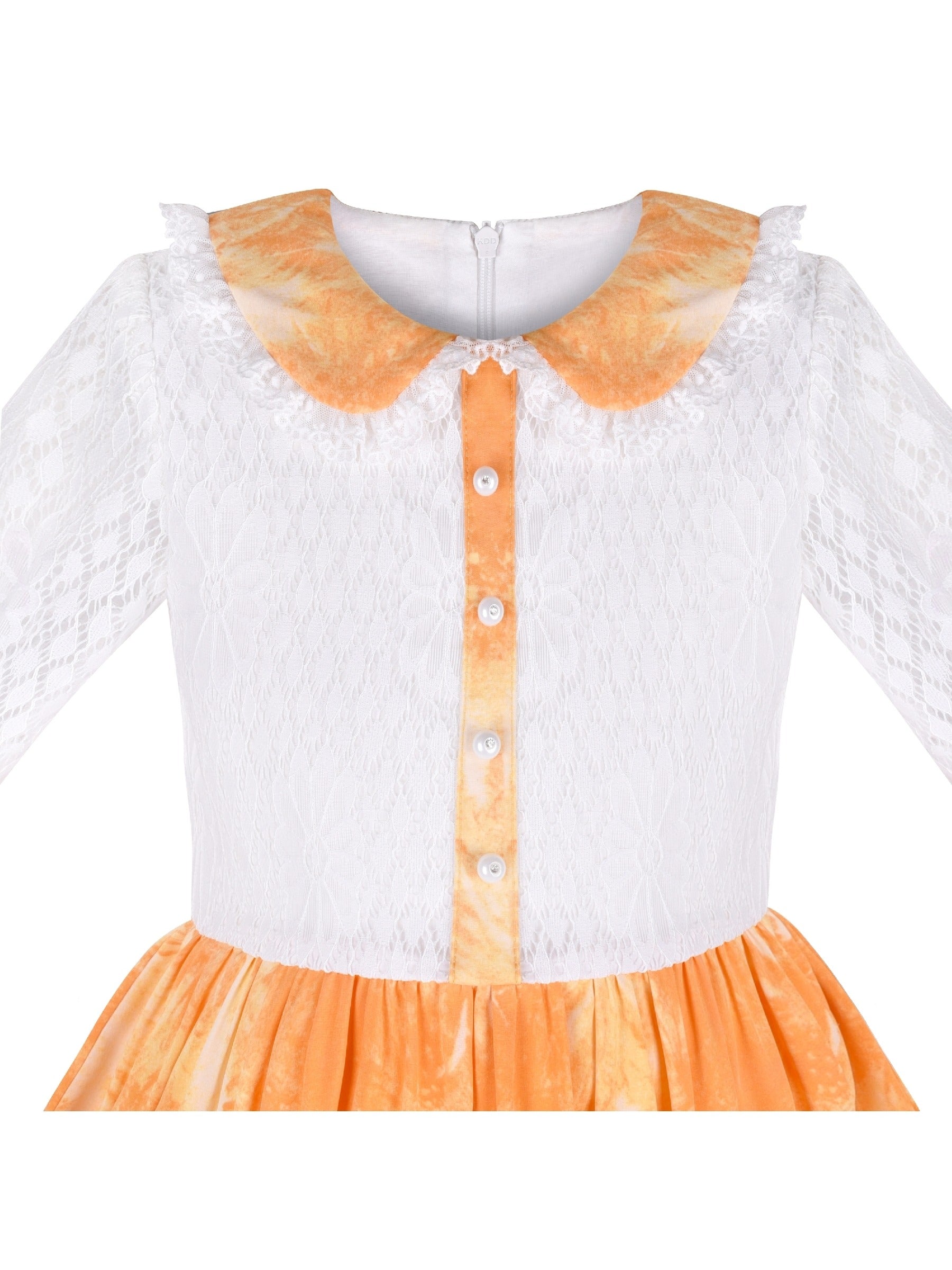 Girls Dress Lace Pearl Plum Blossom Elegant Princess Dress Yellow