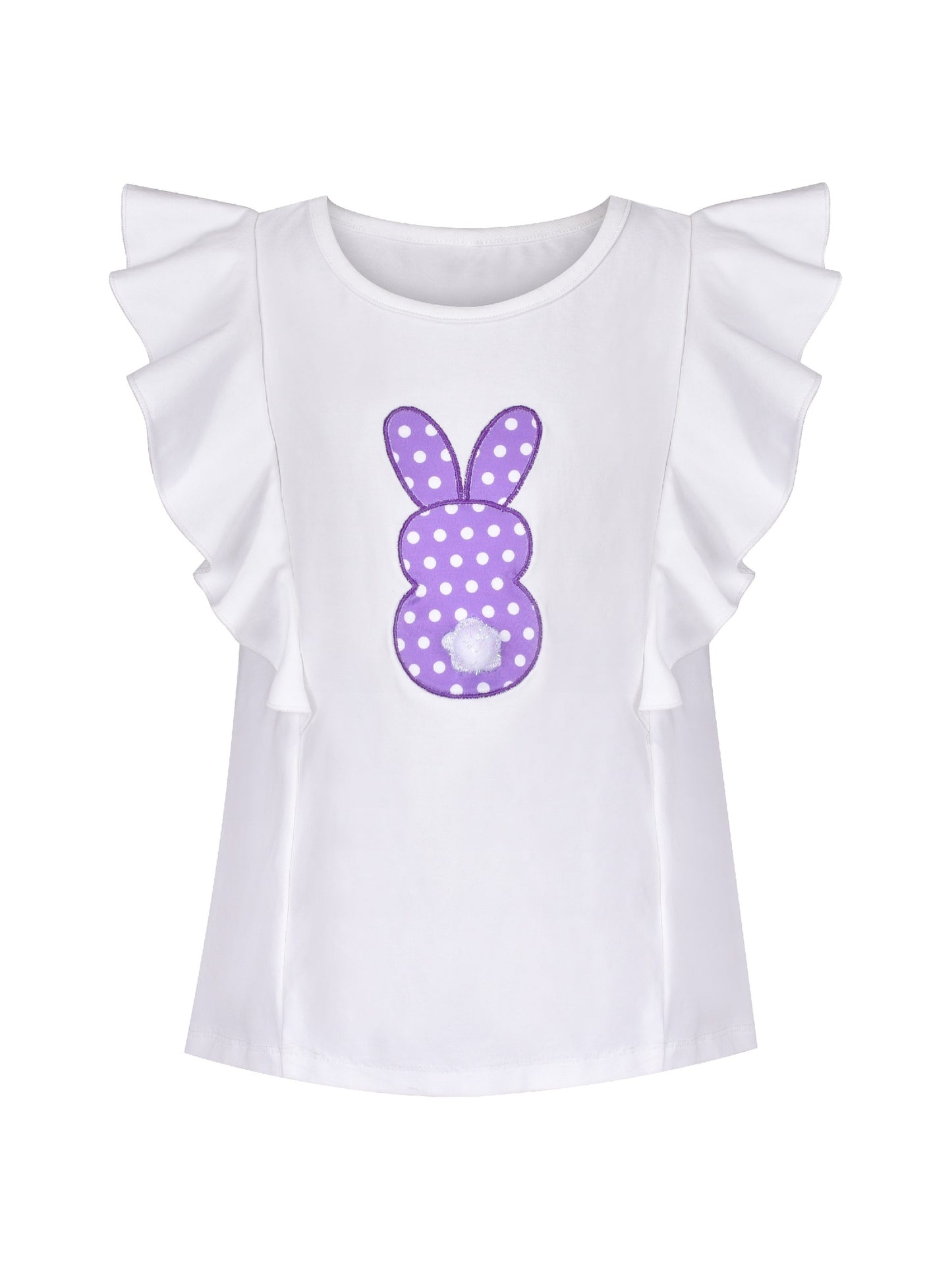 Girls Strap Skirt Set Purple White Dot Bunny Applique Ruffle Sleeve Purple