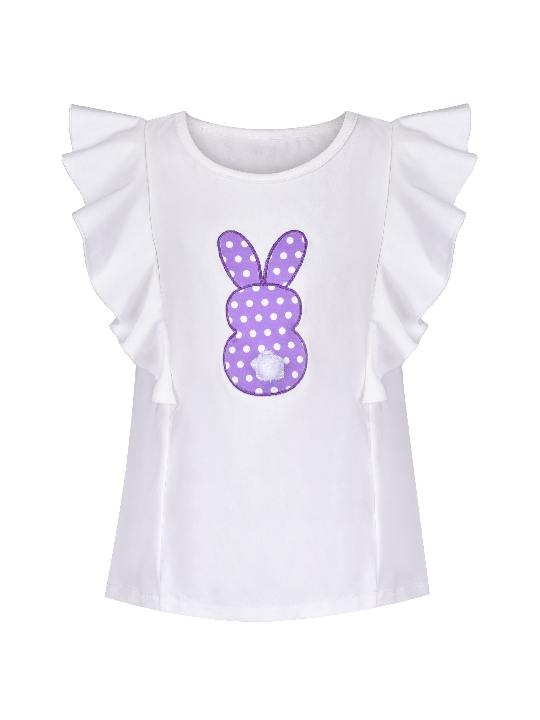 Girls Strap Skirt Set Purple White Dot Bunny Applique Ruffle Sleeve Purple