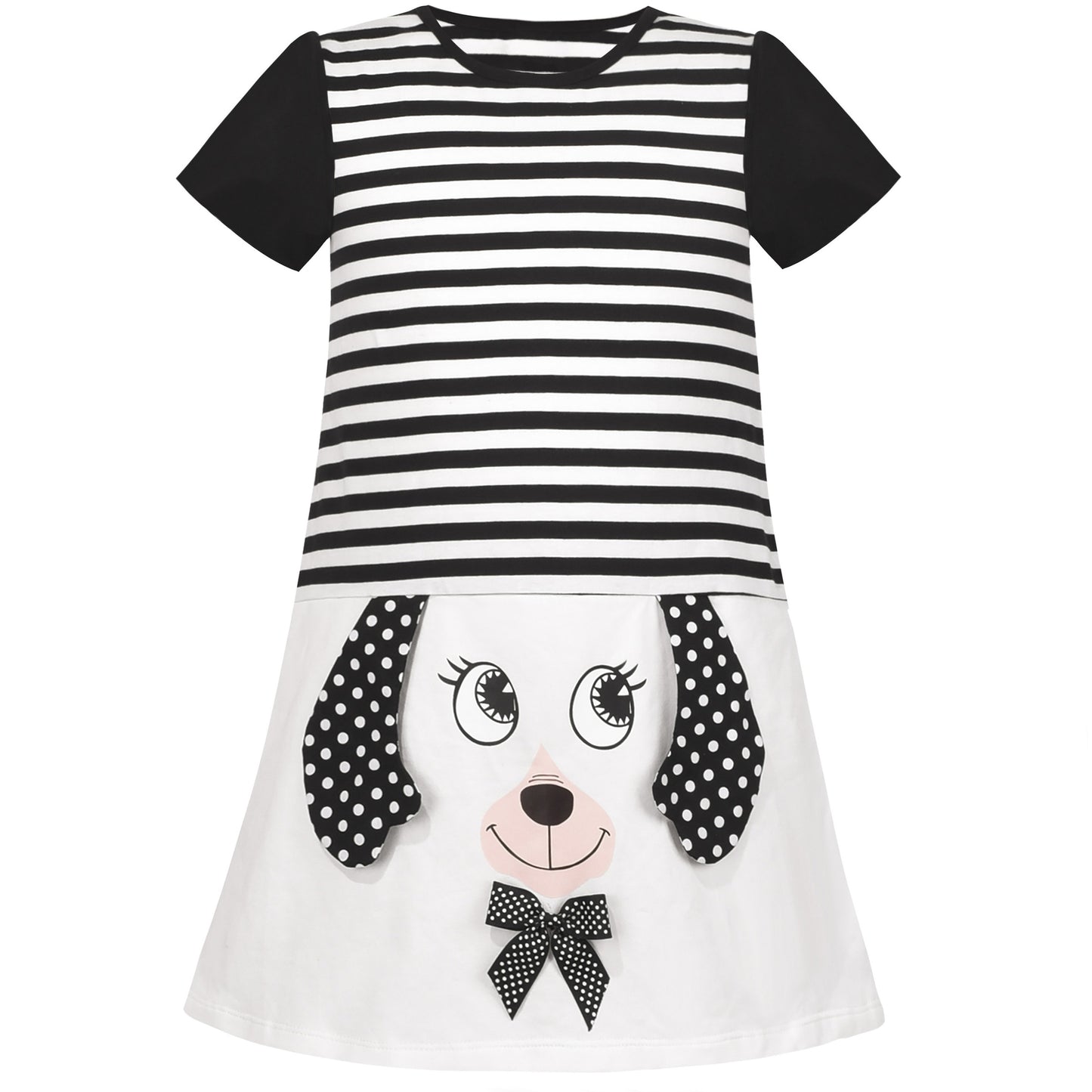 Girls Dress Cotton Green Crocodile Dinosaur Pocket Short Sleeve Black