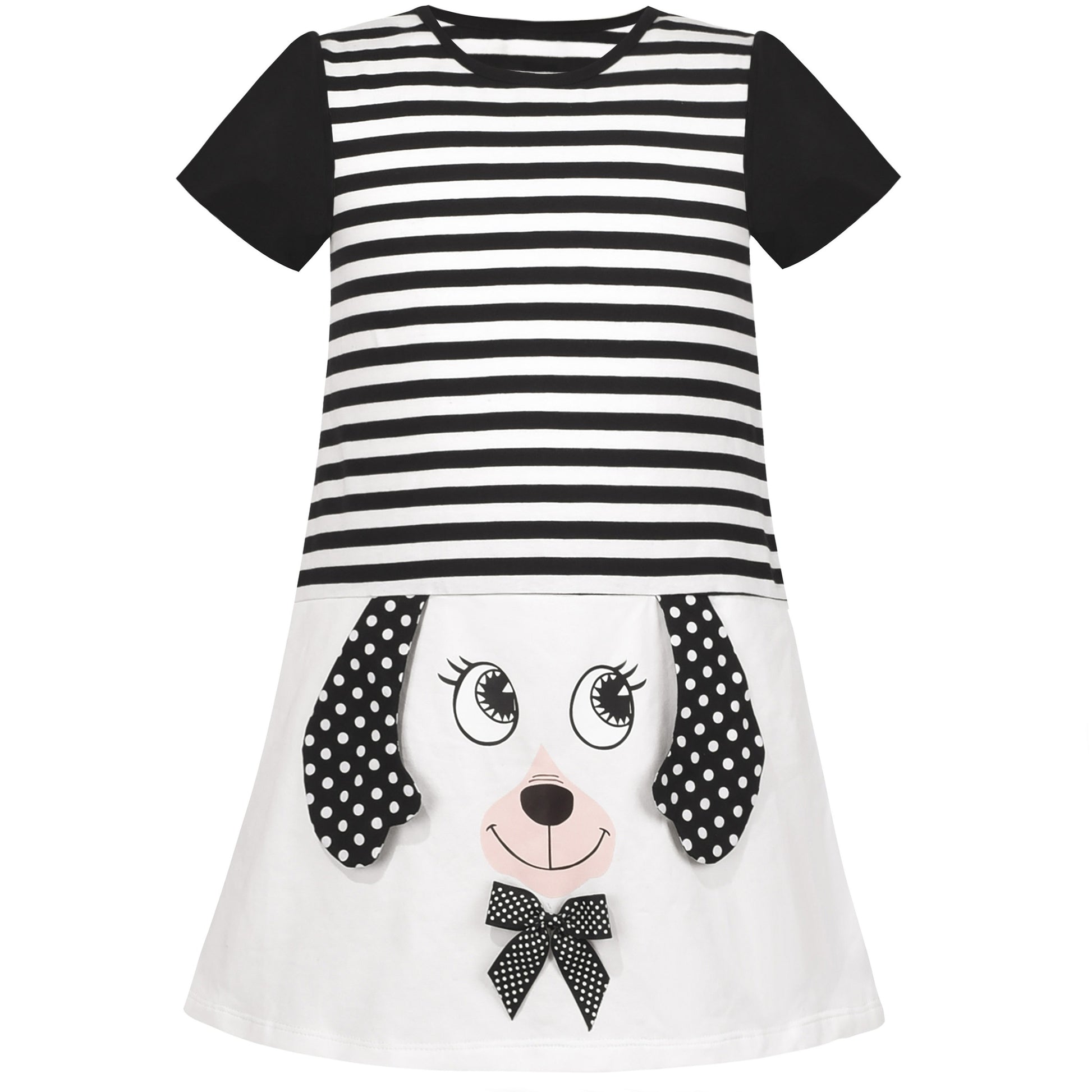 Girls Dress Cotton Green Crocodile Dinosaur Pocket Short Sleeve Black
