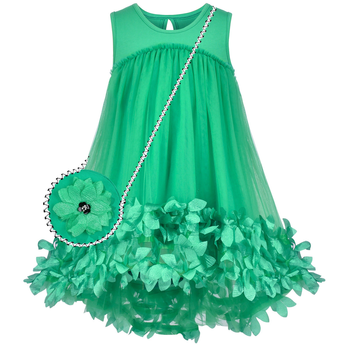 Girls Dress Turquoise Dimensional Flower Birthday Wedding Dress - Green