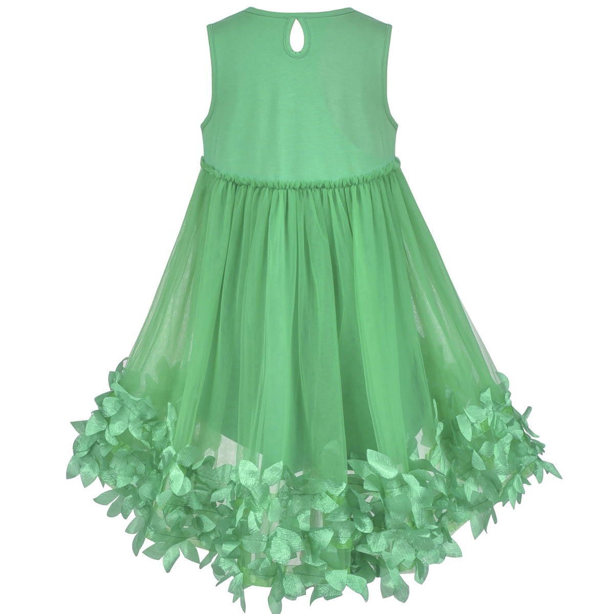 Girls Dress Turquoise Dimensional Flower Birthday Wedding Dress - Green