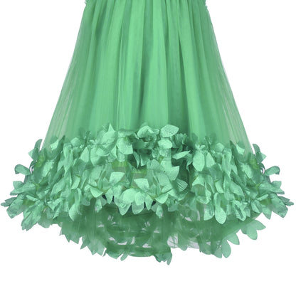 Girls Dress Turquoise Dimensional Flower Birthday Wedding Dress - Green