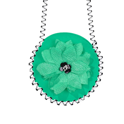 Girls Dress Turquoise Dimensional Flower Birthday Wedding Dress - Green