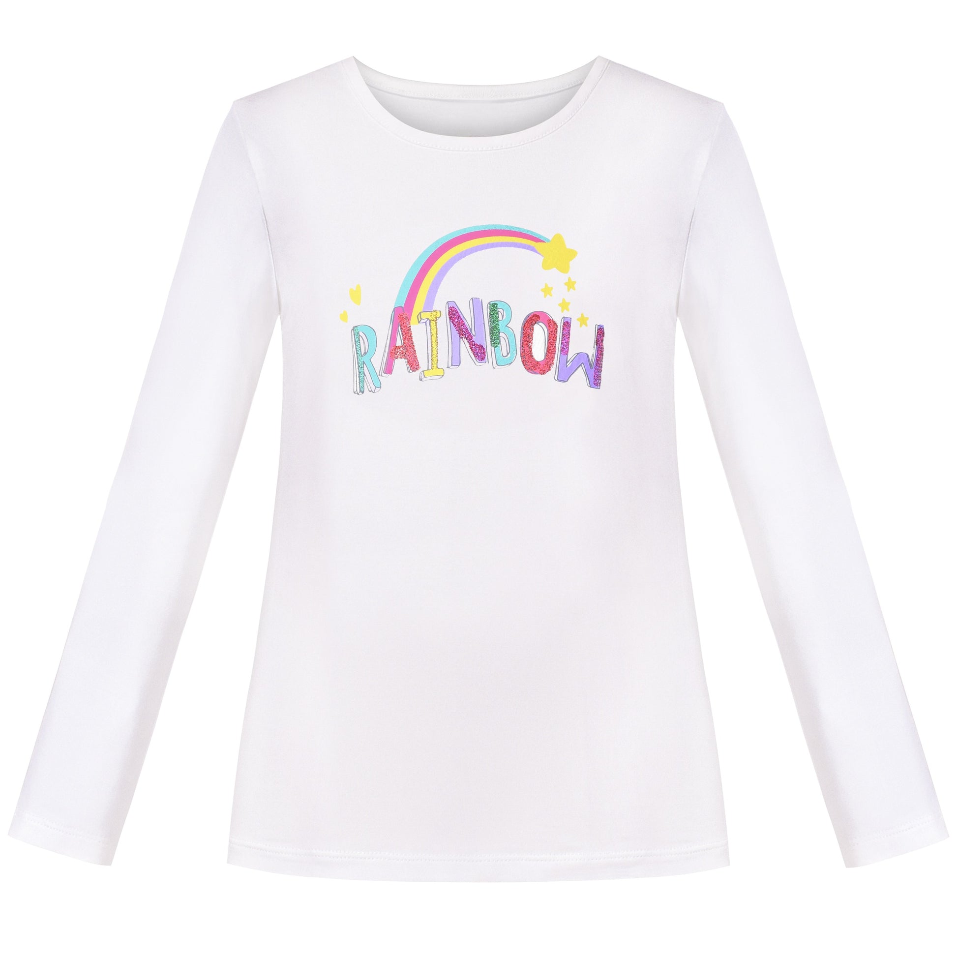 Girls Tee Purple Unicorn Magical Soft Cotton Ruffle Long Sleeve Casual White