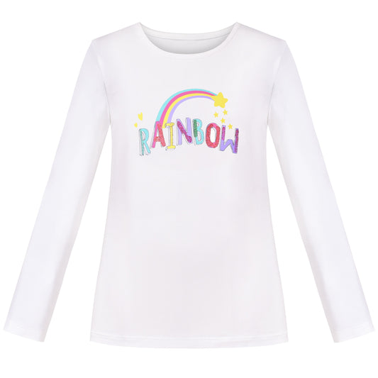 Girls Tee Purple Unicorn Magical Soft Cotton Ruffle Long Sleeve Casual White