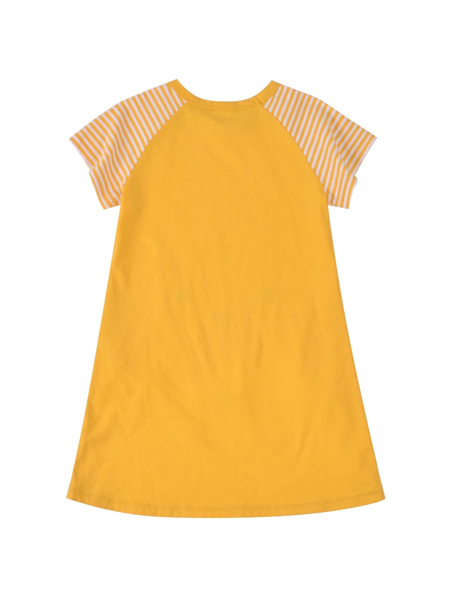 Girls Dress Cotton Green Crocodile Dinosaur Pocket Short Sleeve Yellow