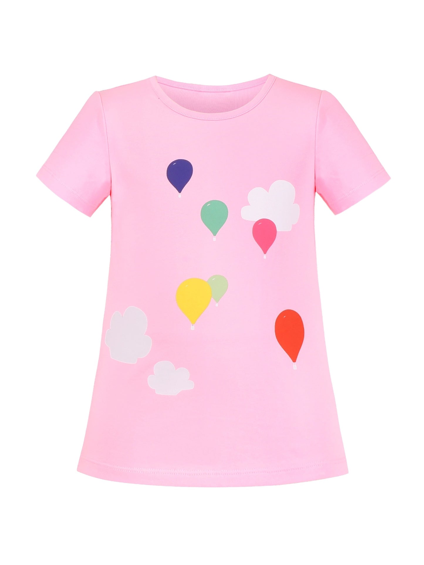 Girls Cotton T-shirt Purple Balloon Yellow Heart Graphic Short Sleeve Pink