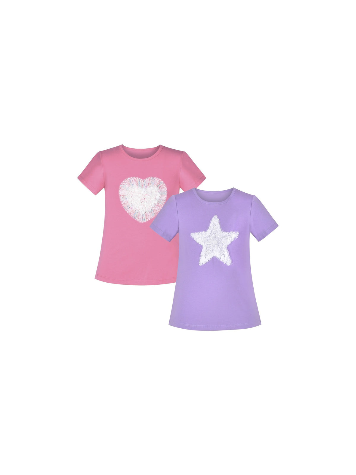 Girls Cotton T-shirt Purple Balloon Yellow Heart Graphic Short Sleeve - Purple