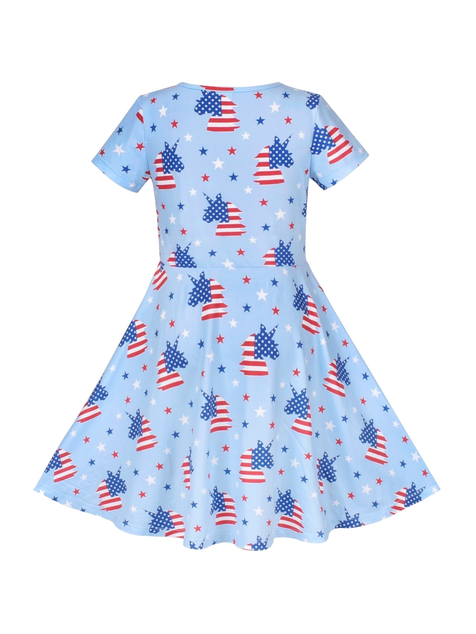 Girls Dress Blue Unicorn Short Sleeve Casual Dress Blue