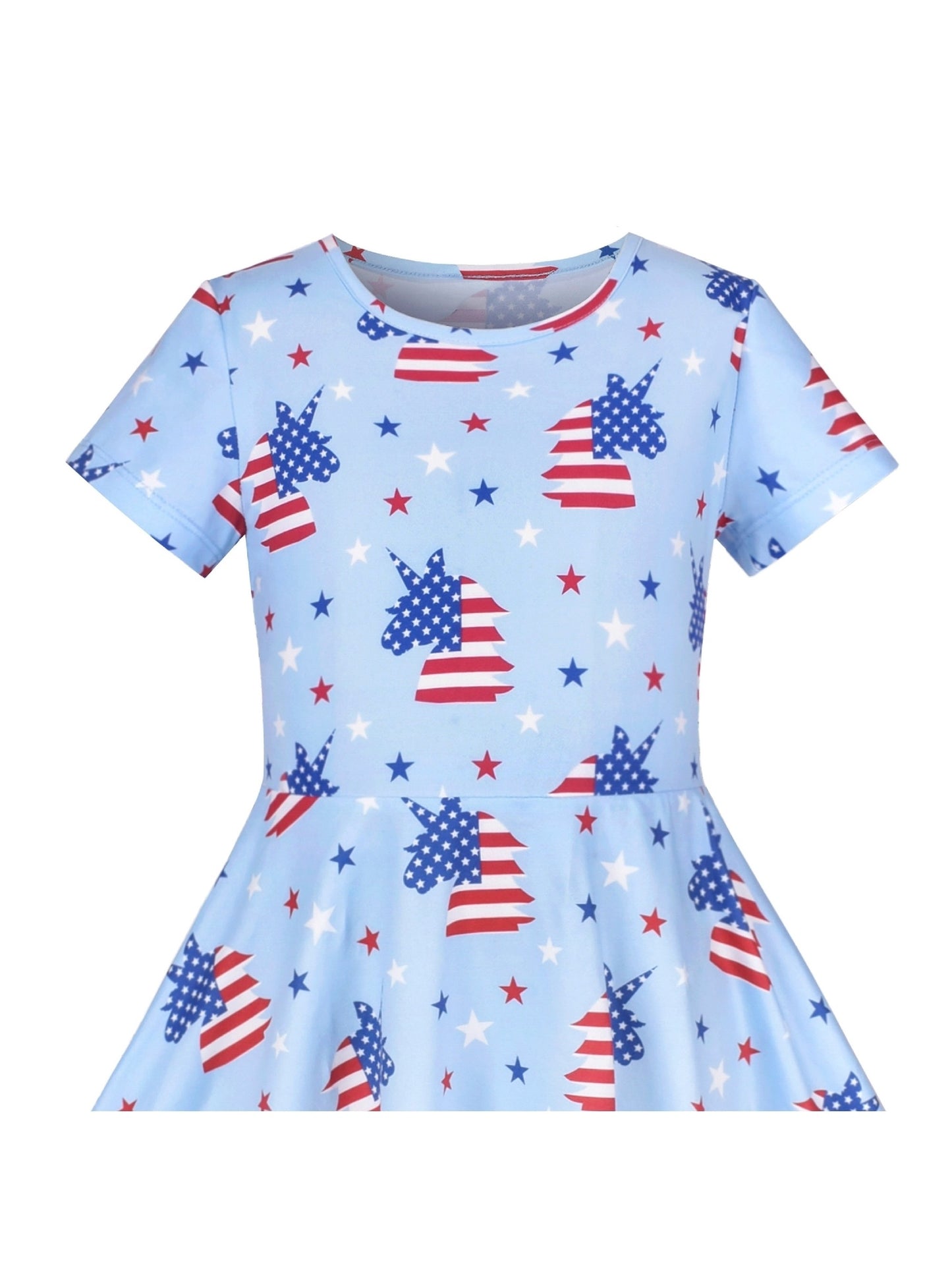 Girls Dress Blue Unicorn Short Sleeve Casual Dress Blue