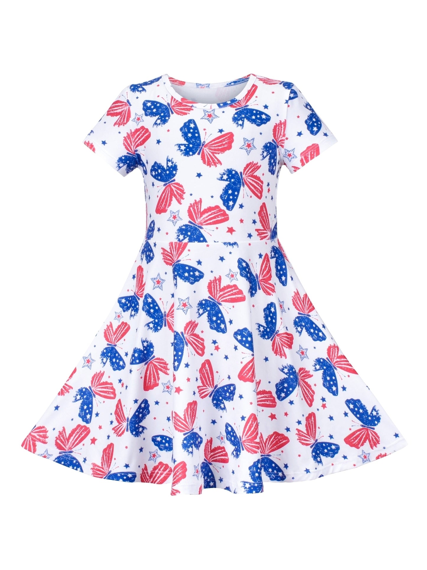 Girls Dress Blue Unicorn Short Sleeve Casual Dress White