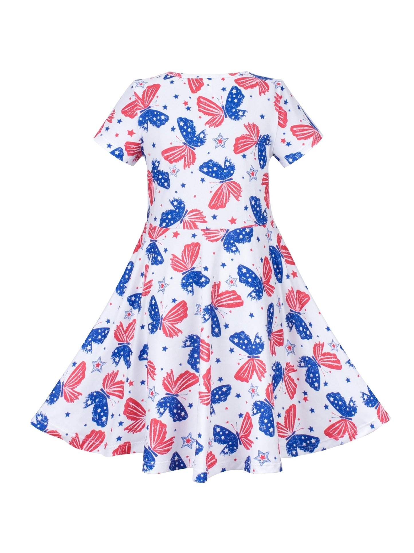 Girls Dress Blue Unicorn Short Sleeve Casual Dress White