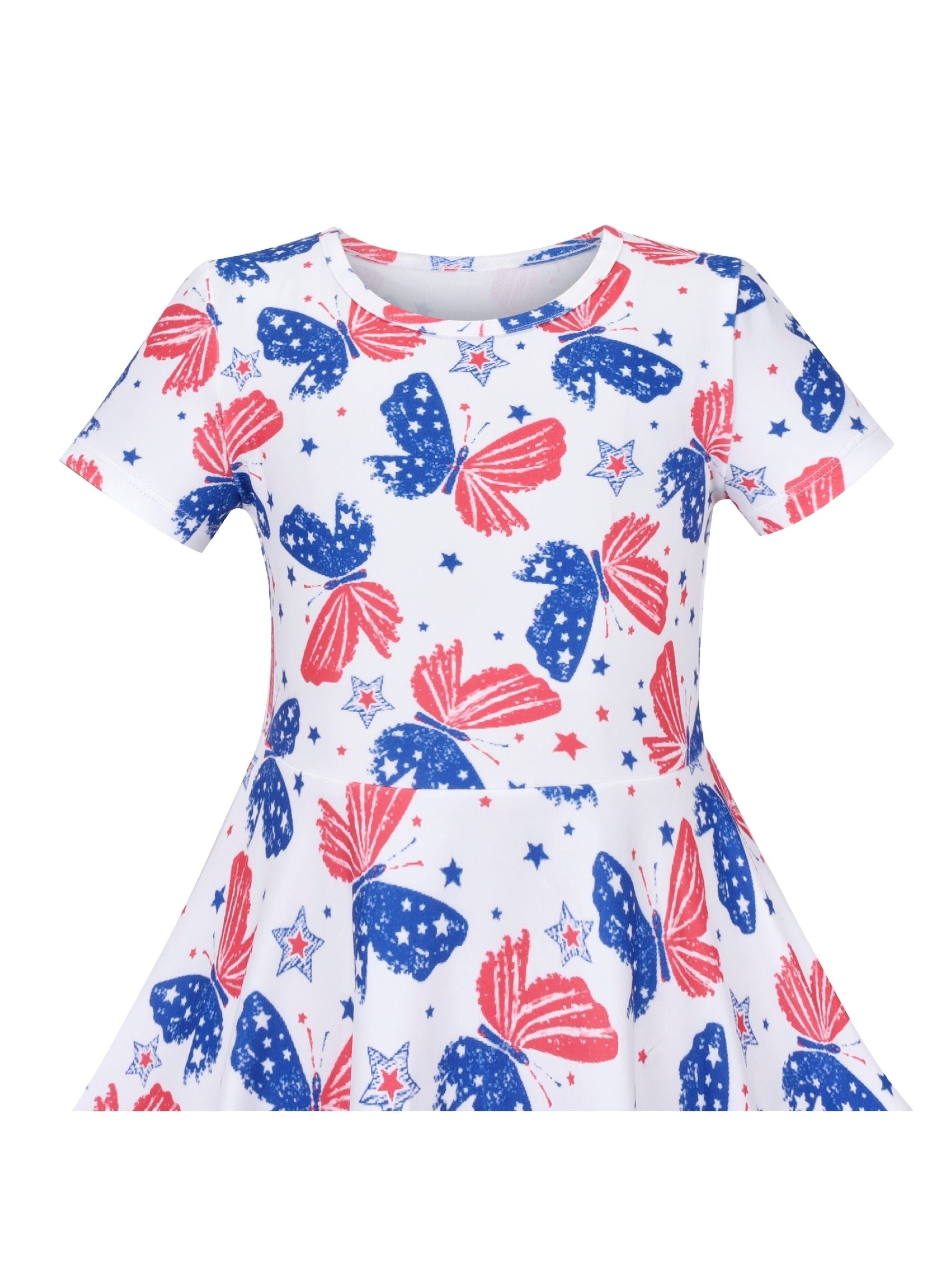 Girls Dress Blue Unicorn Short Sleeve Casual Dress White