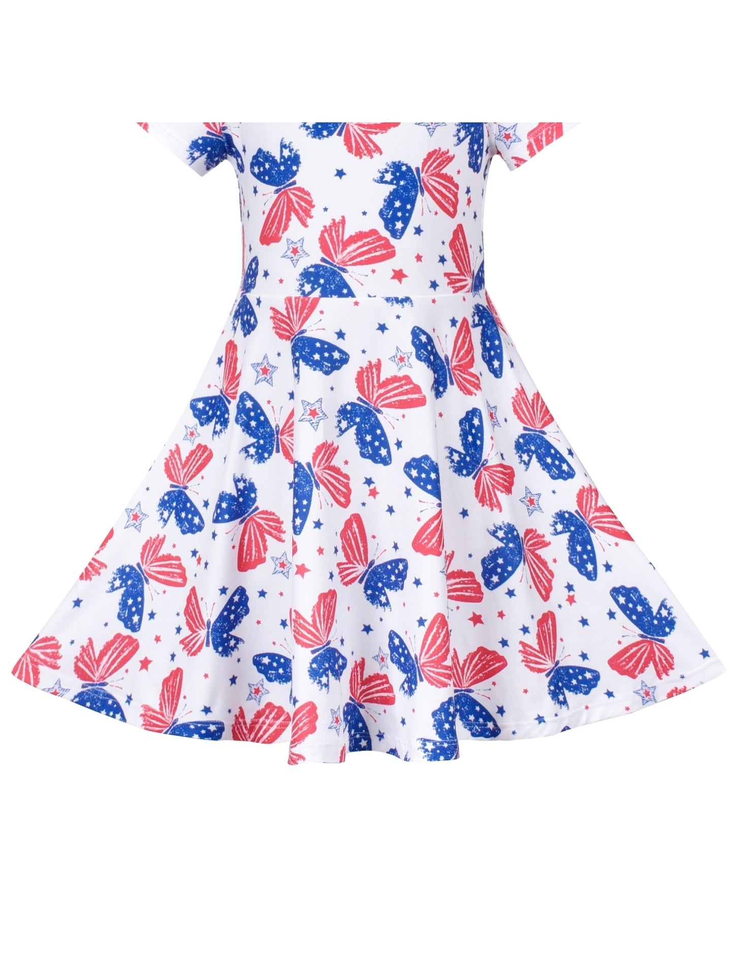 Girls Dress Blue Unicorn Short Sleeve Casual Dress White