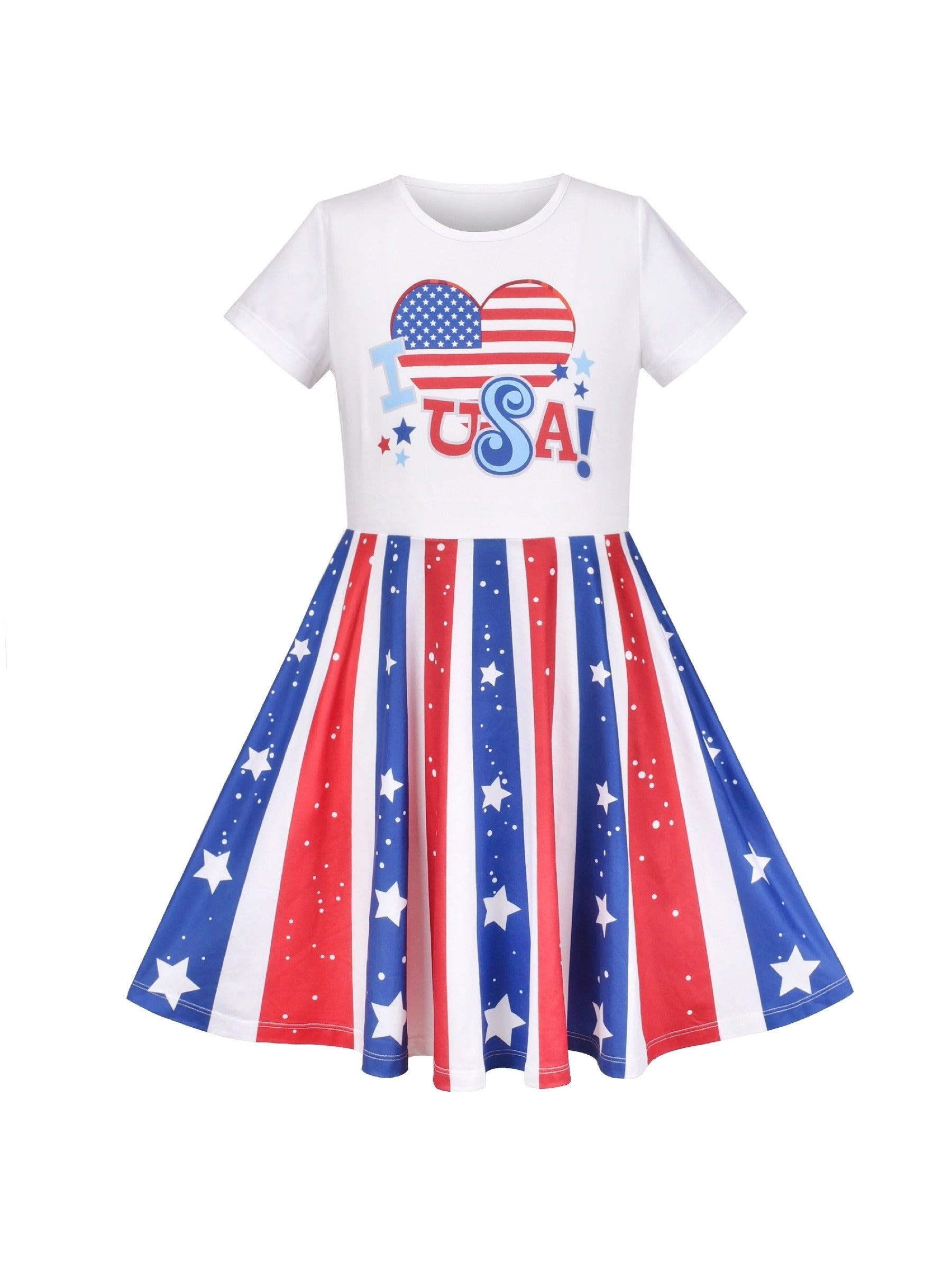 Girls Dress Blue Unicorn Short Sleeve Casual Dress Multi-Color