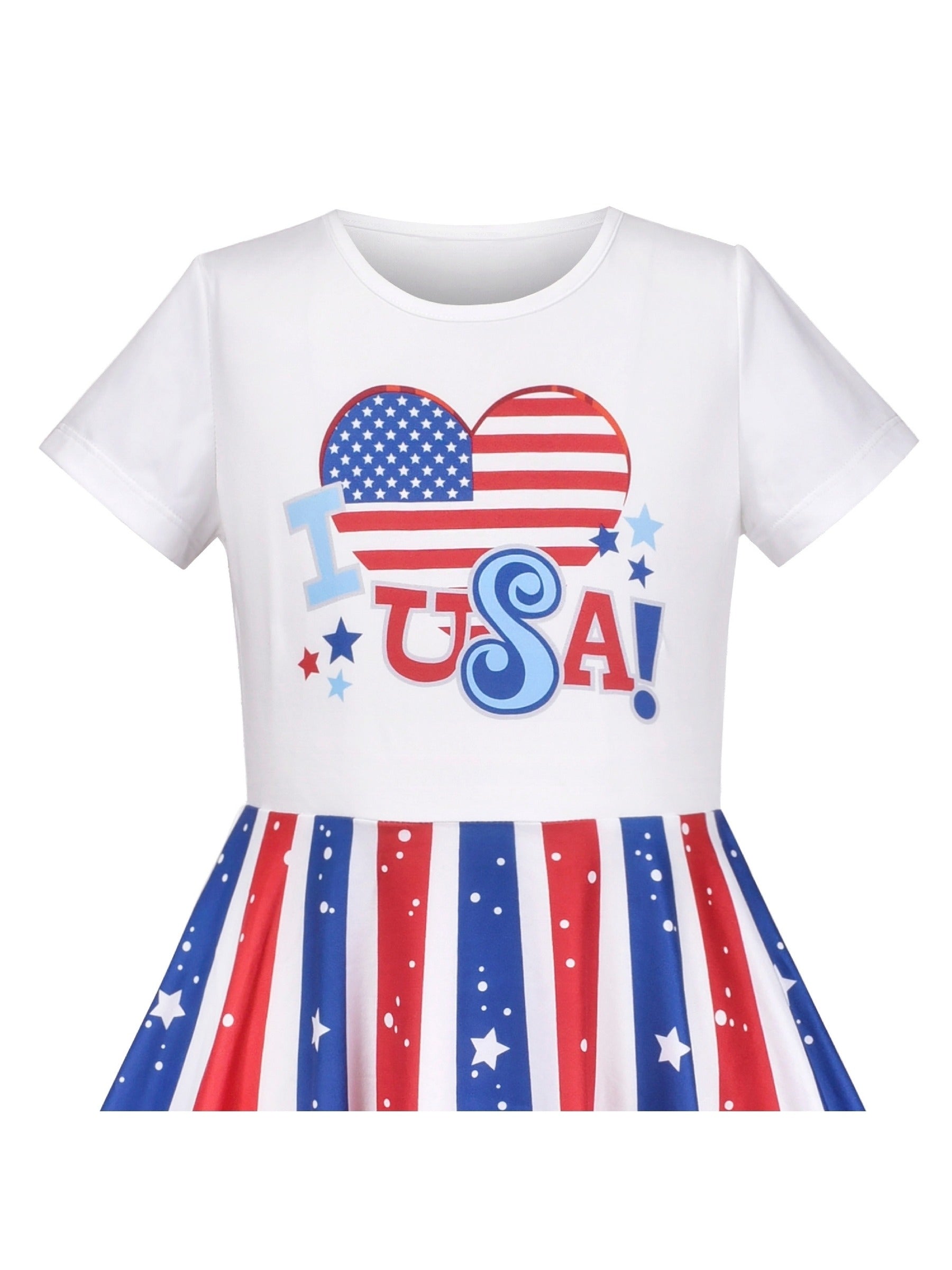 Girls Dress Blue Unicorn Short Sleeve Casual Dress Multi-Color