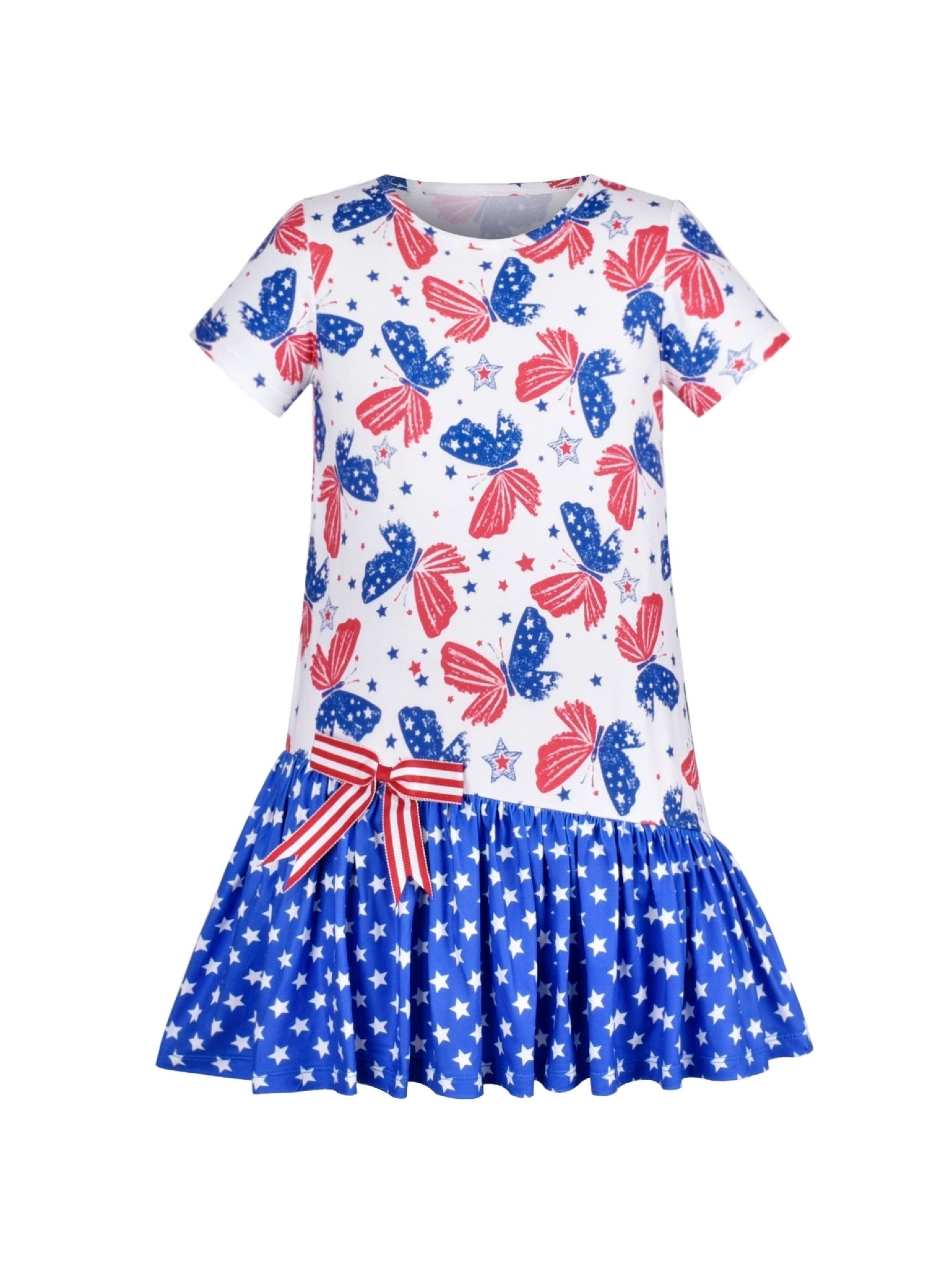Girls Dress Cotton Green Crocodile Dinosaur Pocket Short Sleeve Multi-Color
