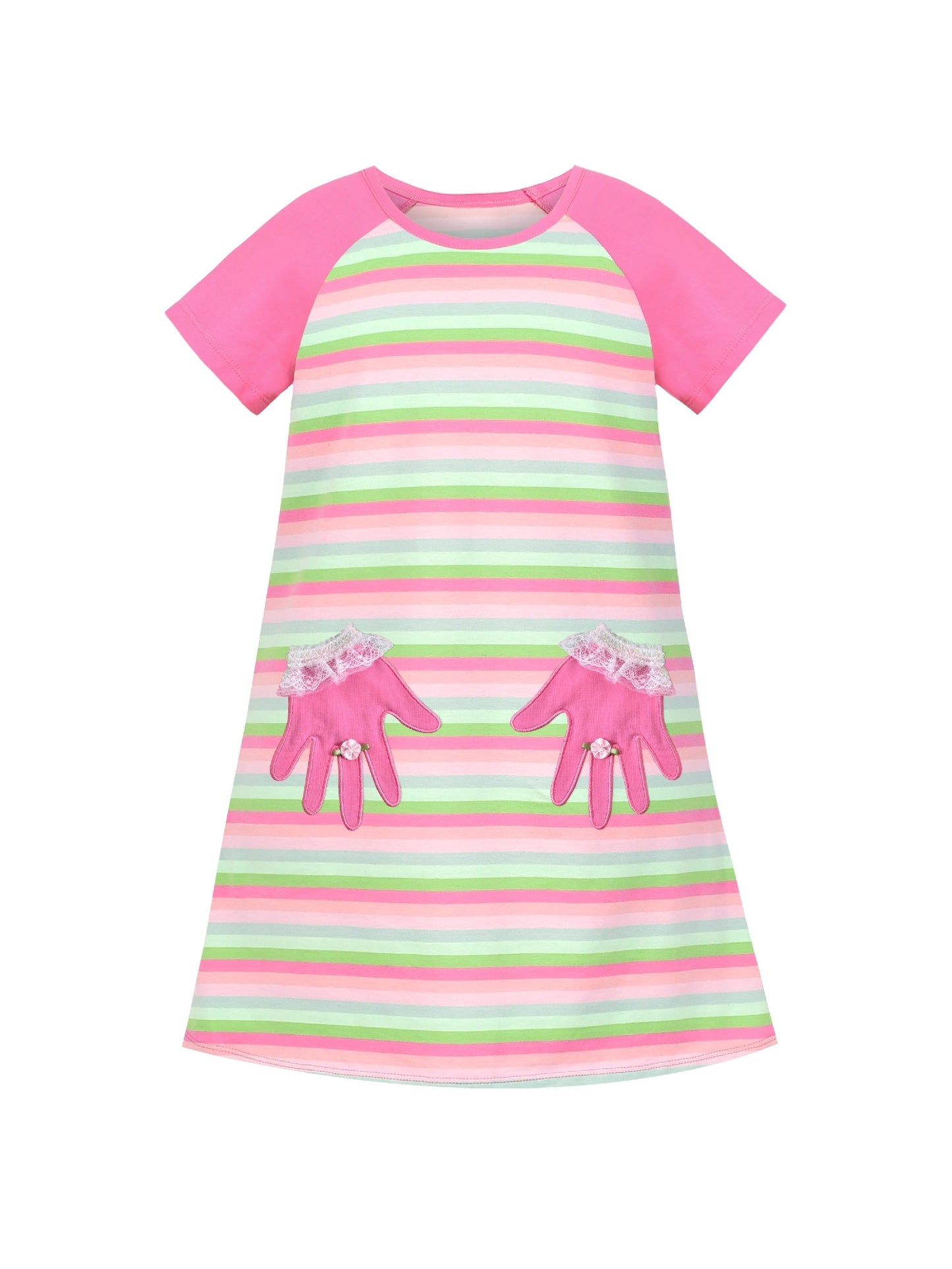Girls Dress Tee Cotton Sunflower Petal Short Sleeve Pink