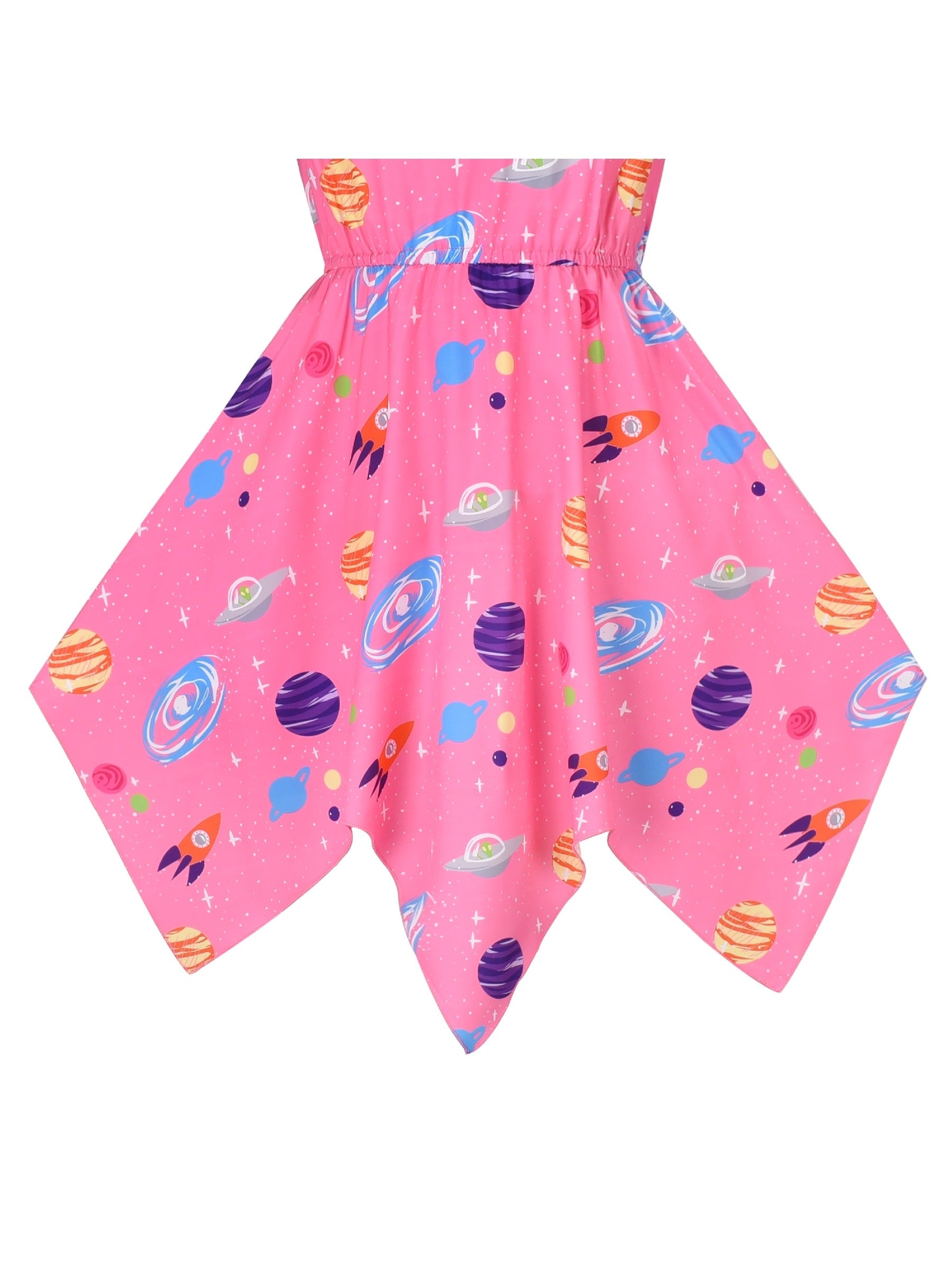 Girls Dress Sunflower Butterfly Hanky Hem Party Beach Necklace Sundress Pink