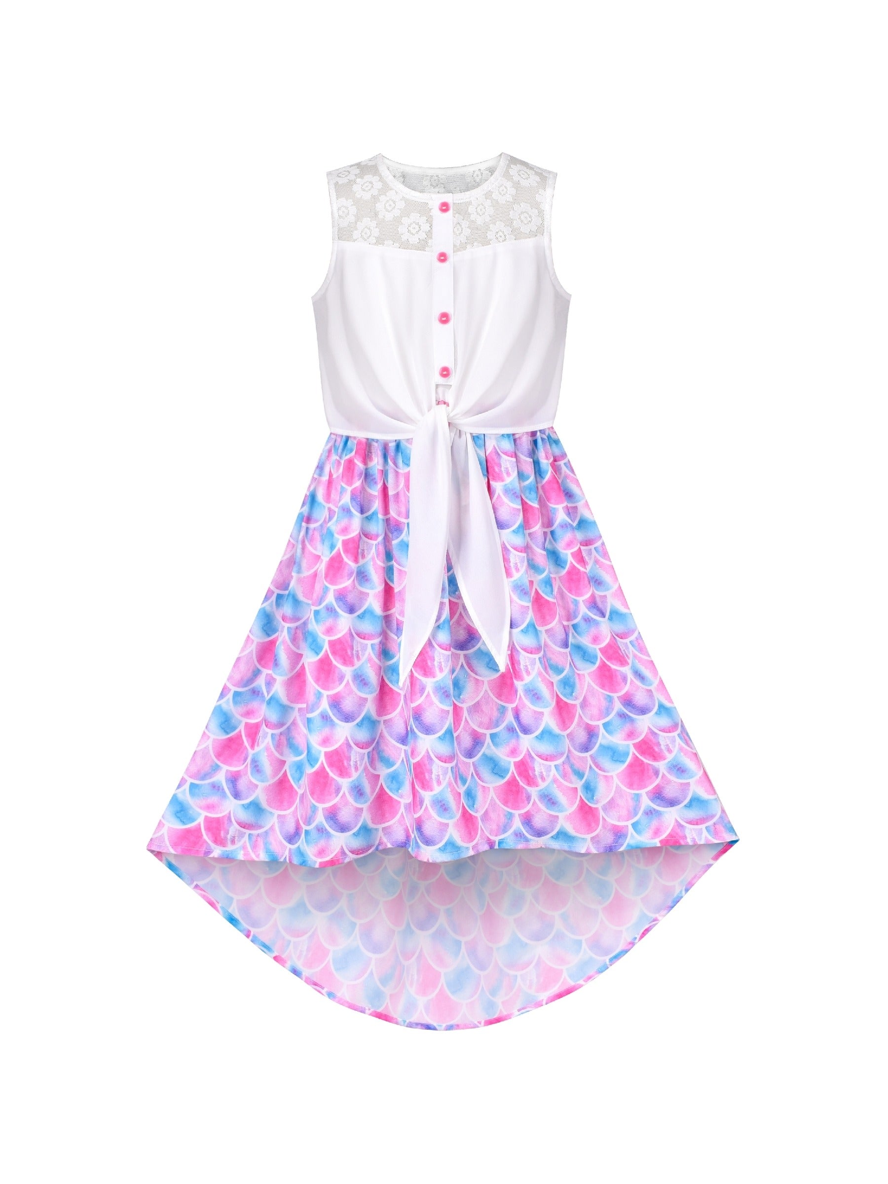 Girls Dress Lace to Chiffon Striped Black White Tied Waist Purple