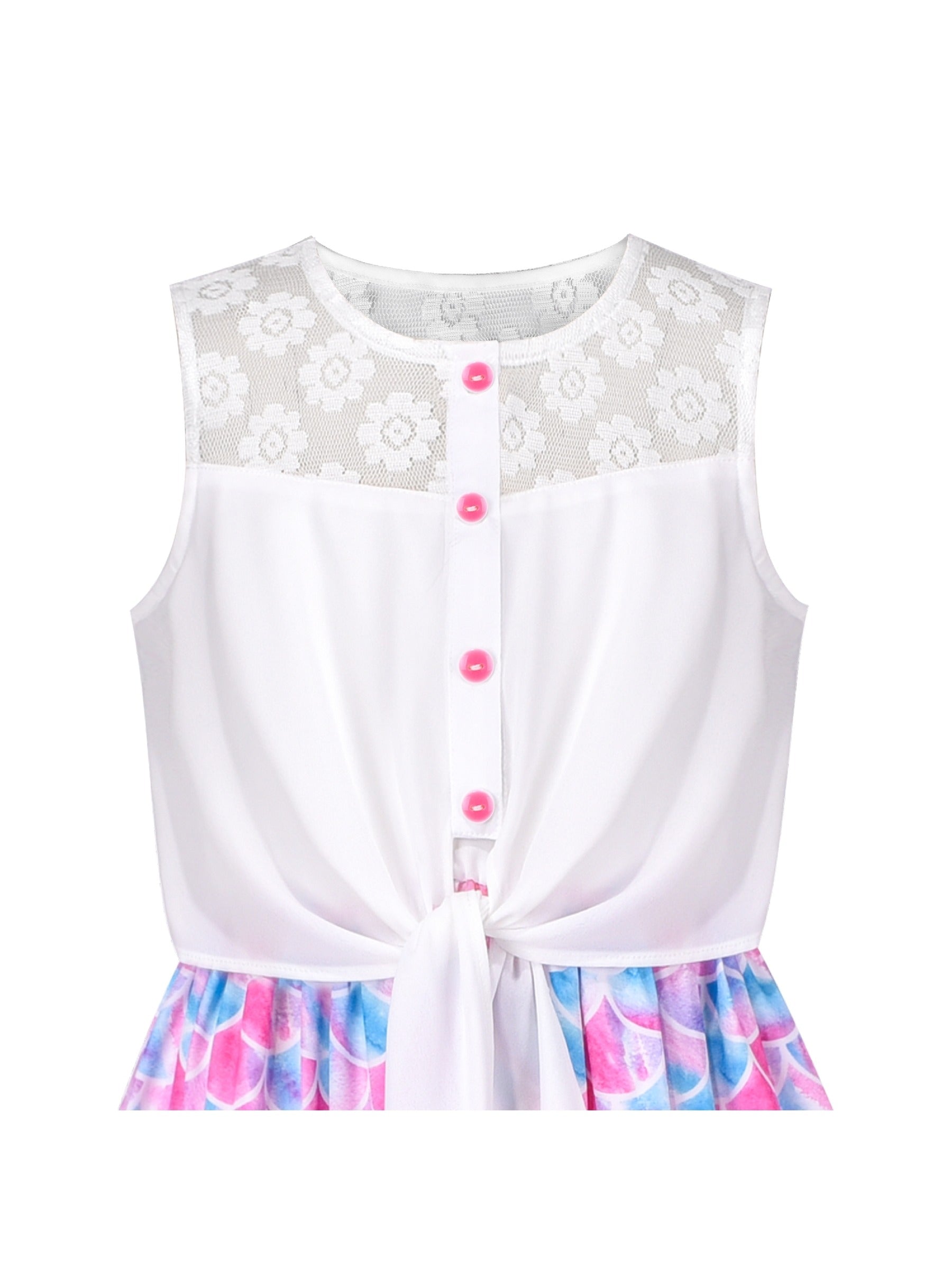 Girls Dress Lace to Chiffon Striped Black White Tied Waist Purple