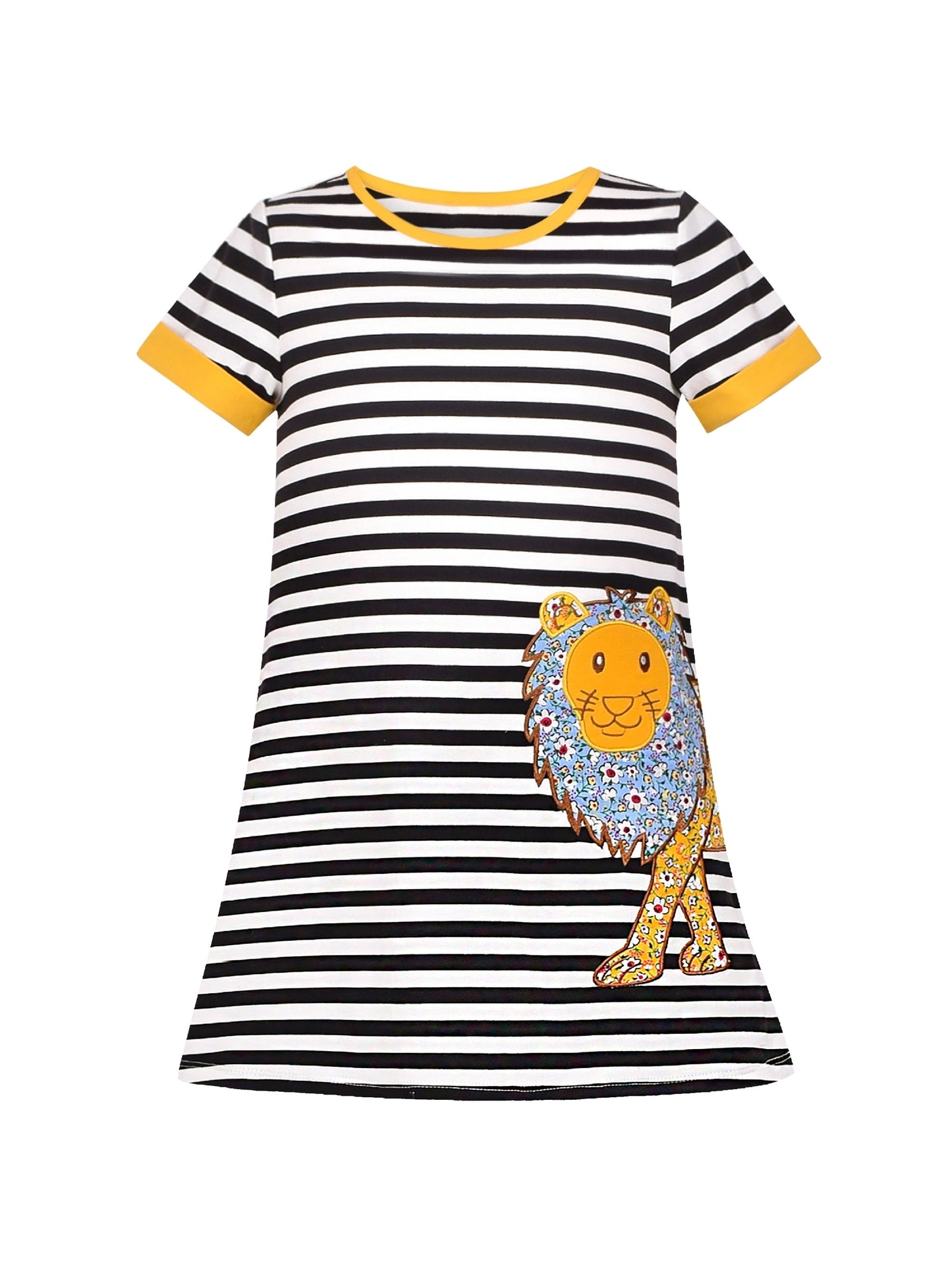 Girls Dress Tee Cotton Sunflower Petal Short Sleeve Yellow