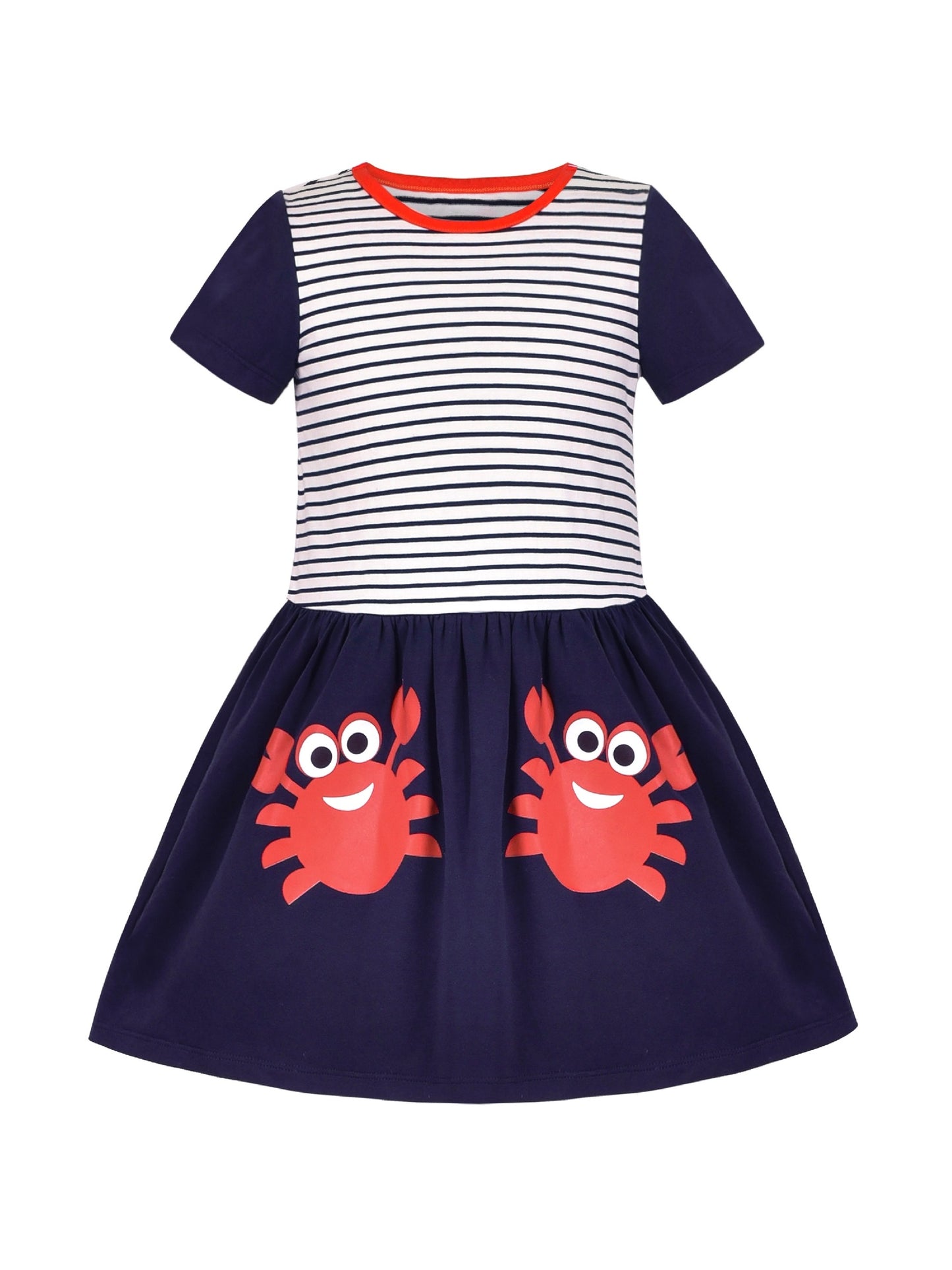 Girls Dress Blue Dot Rabbit Bunny Knitted Cotton Sundress Blue