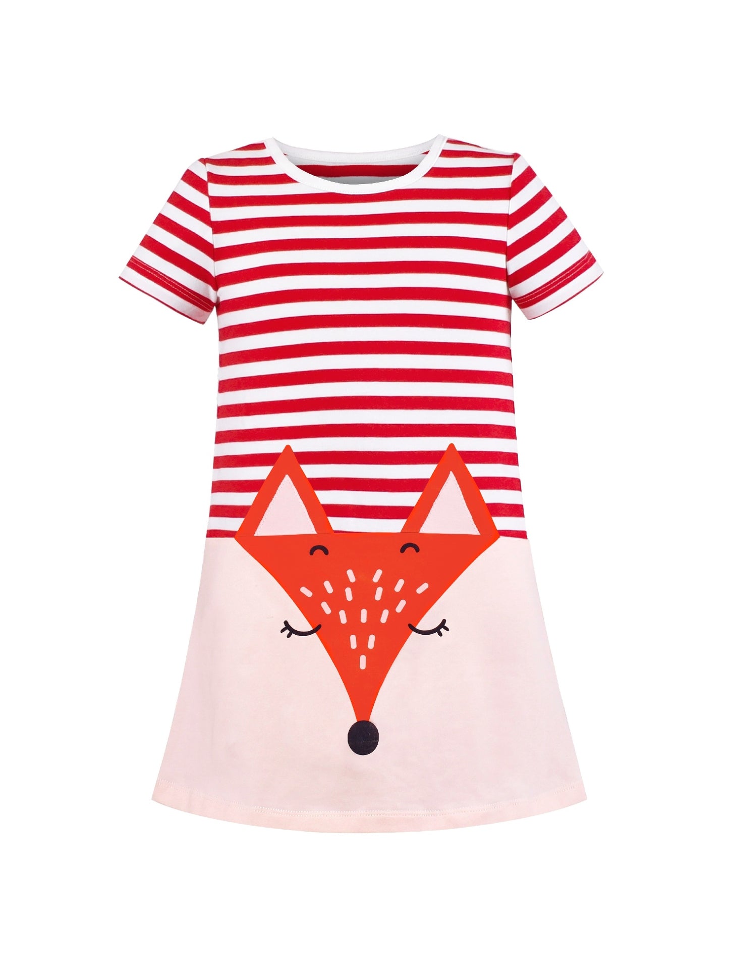 Girls Dress Tee Cotton Sunflower Petal Short Sleeve Red